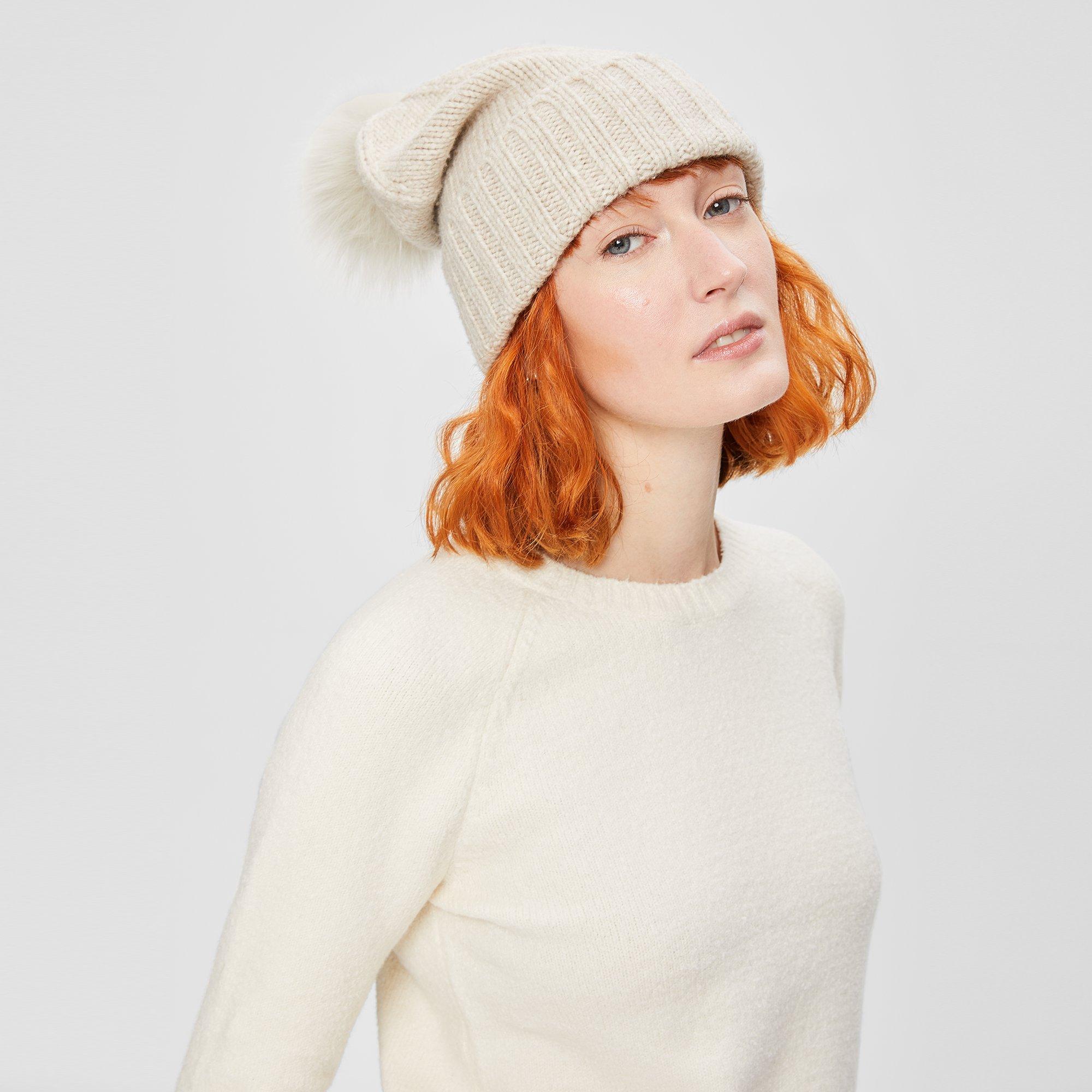 Wool Ribbed Pom Beanie