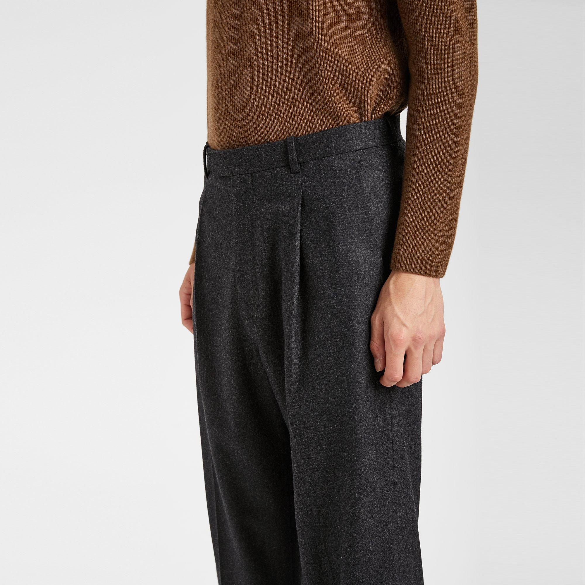 Wool Flannel Pleated Wide Pant