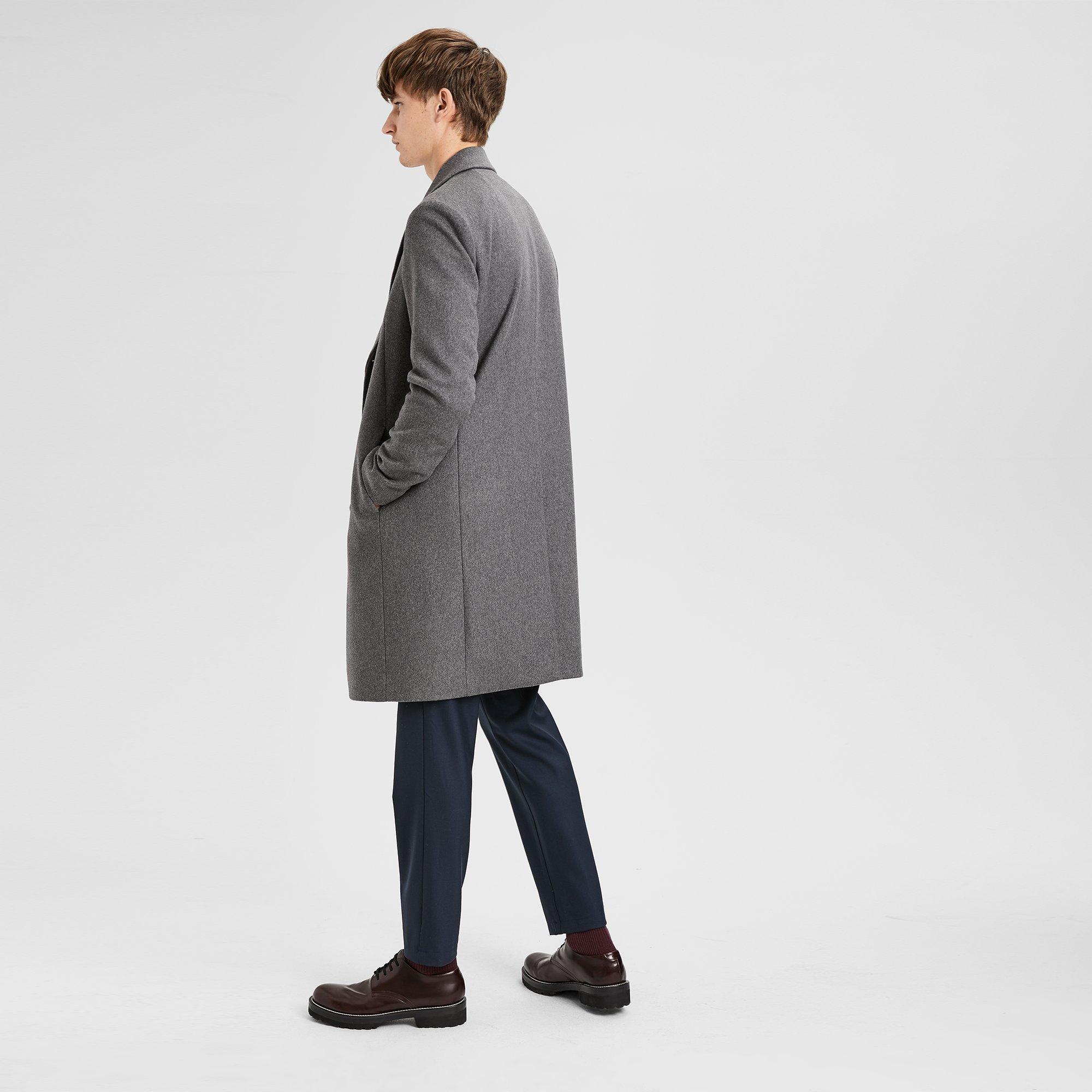 Wool Melton Double-Breasted Long Top Coat