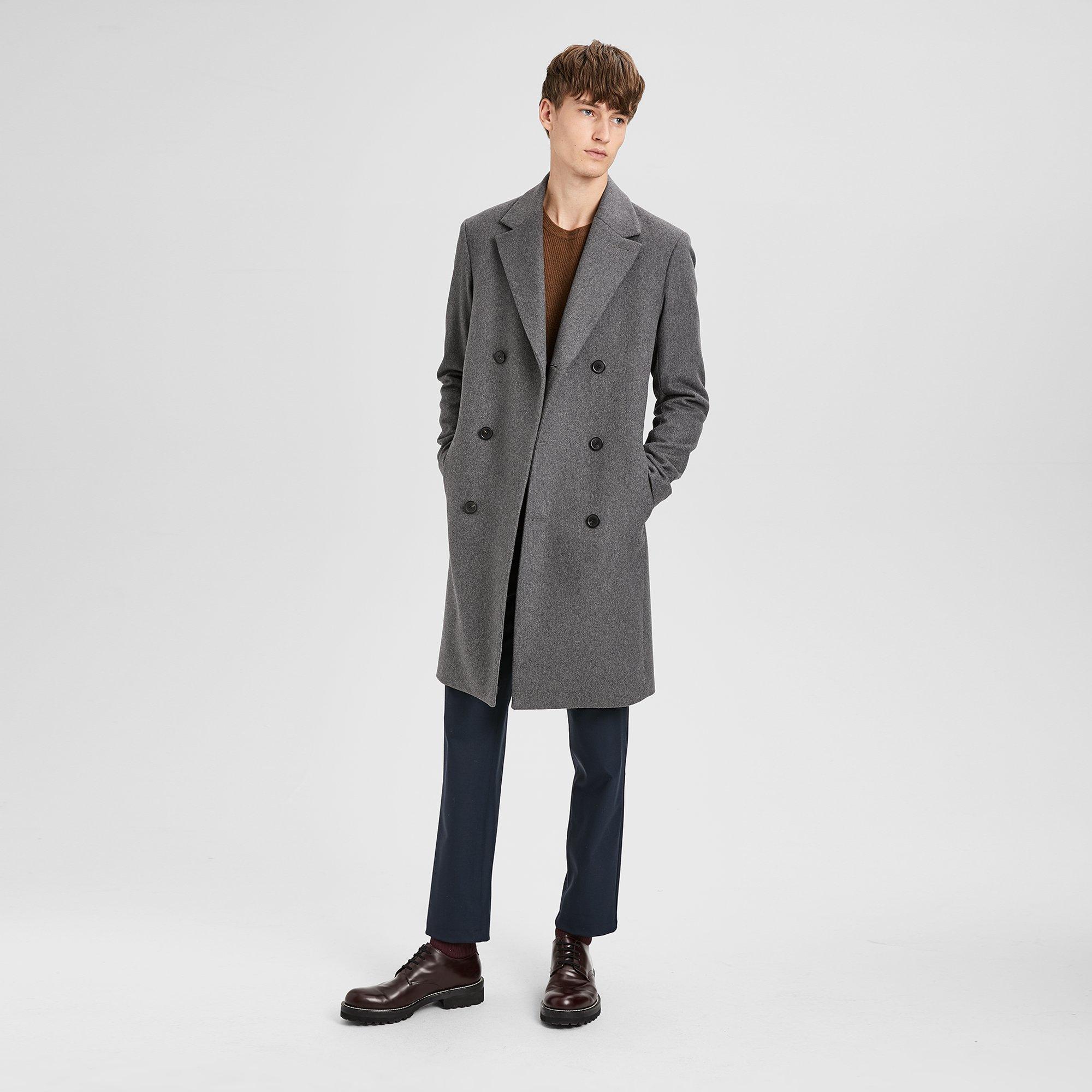 Wool Melton Double-Breasted Long Top Coat | Theory