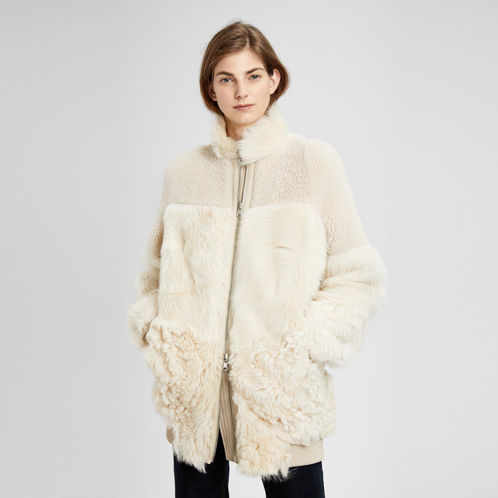 Patchwork shearling jacket best sale