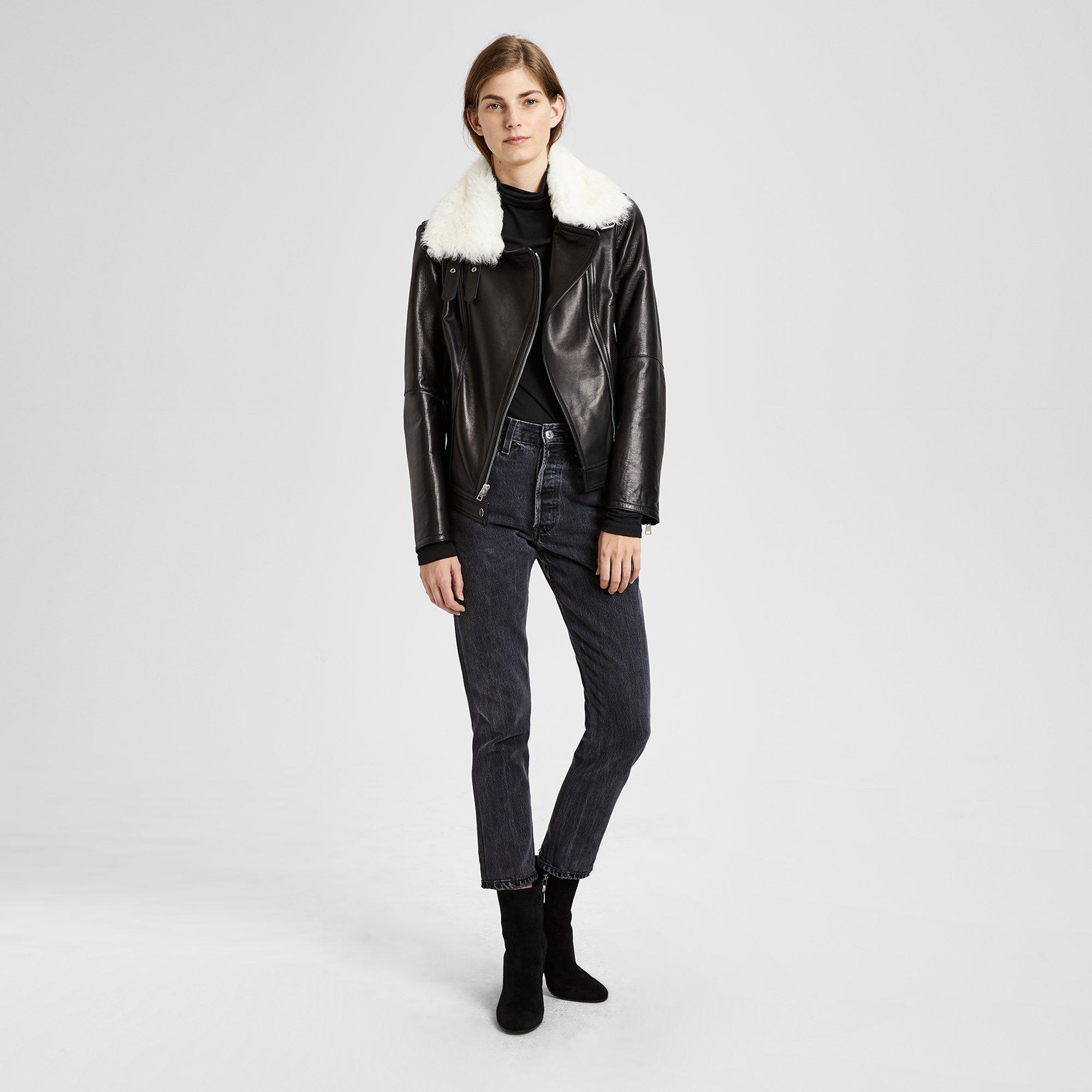 Shearling-Trimmed Moto Jacket