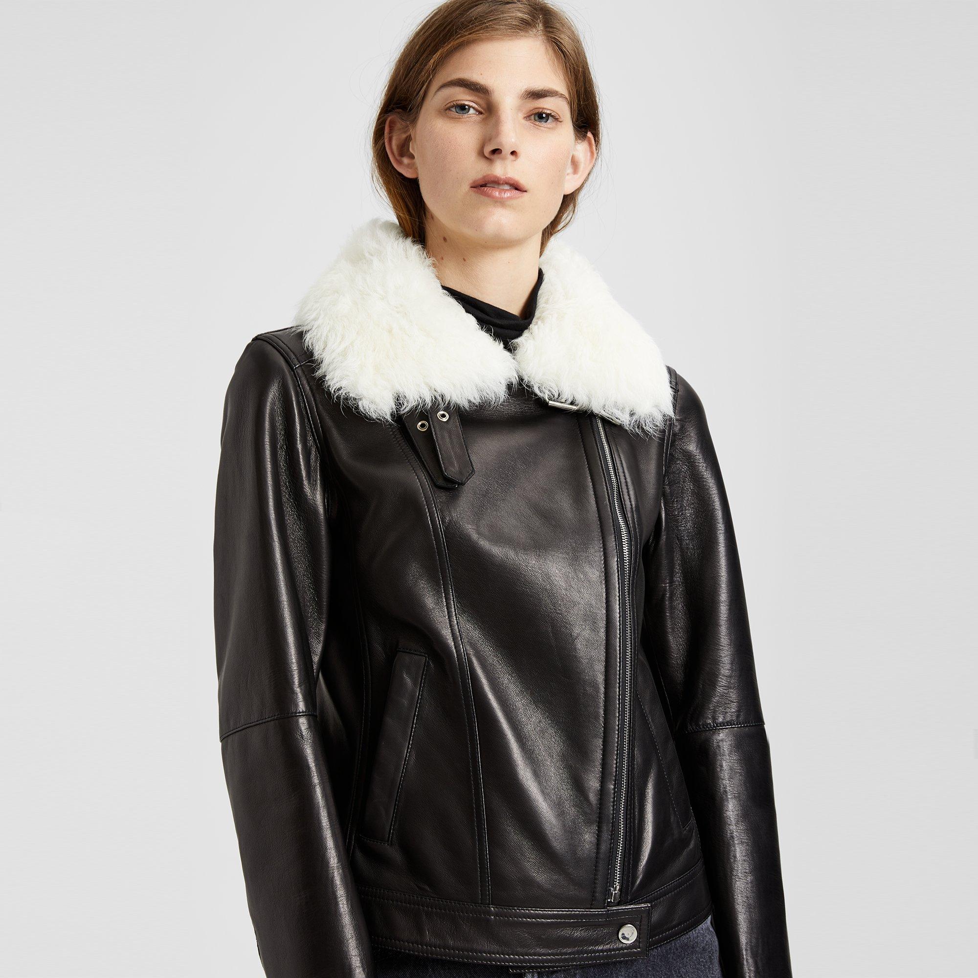 Shearling-Trimmed Moto Jacket