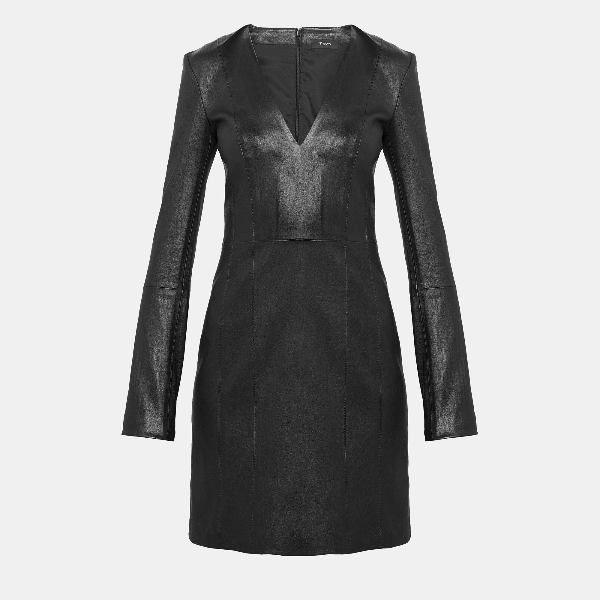 Leather V Neck Mini Dress