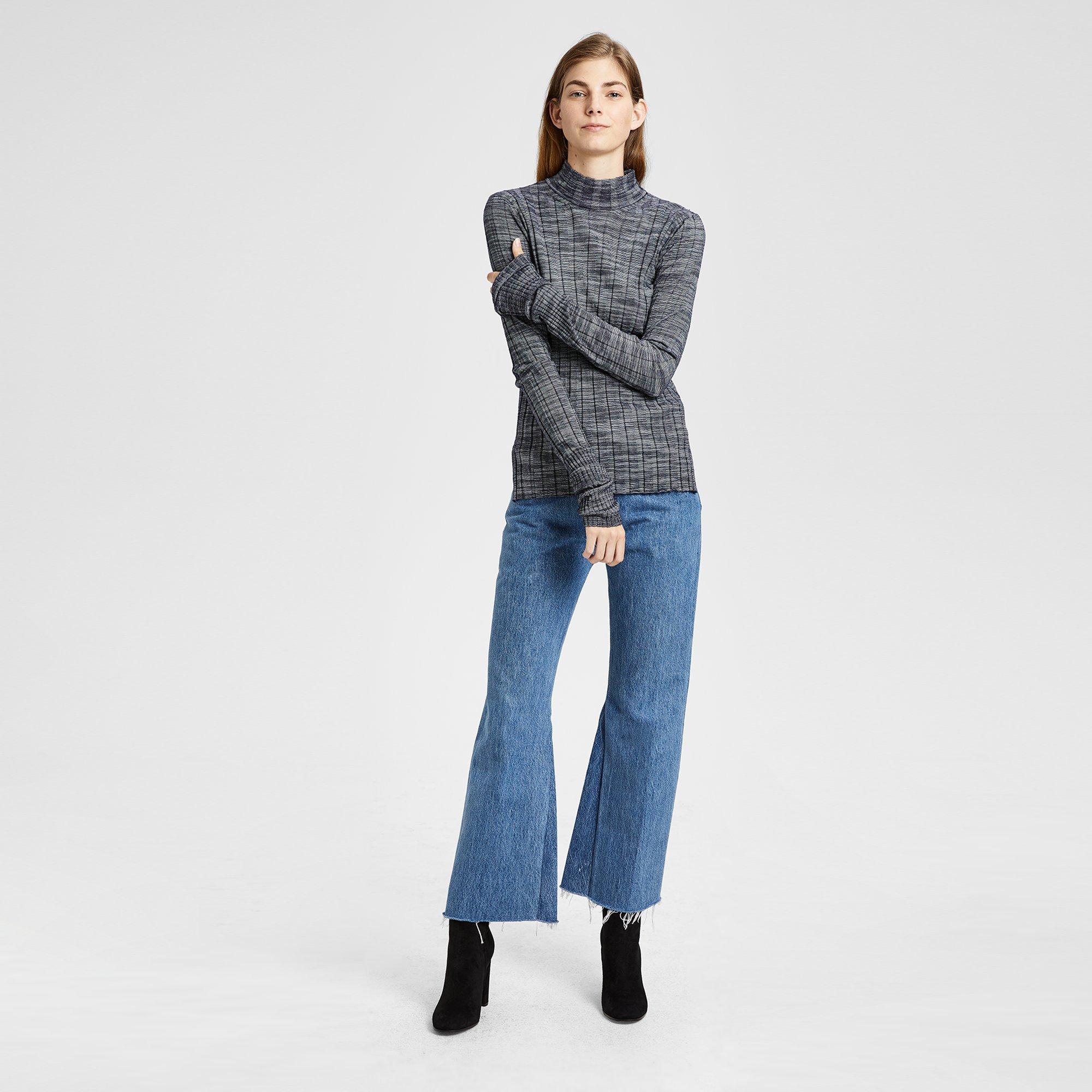 Wool Wide Rib Mock Pullover