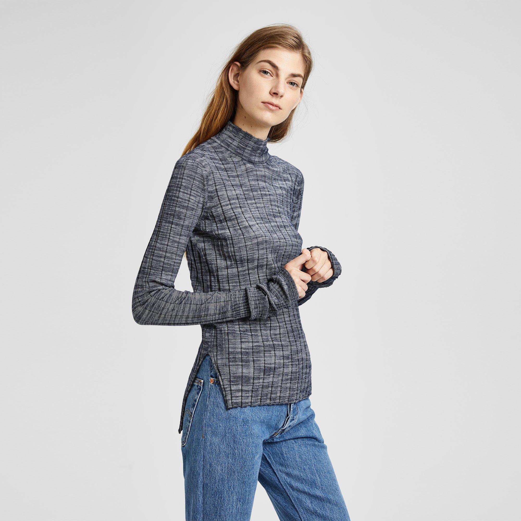 Wool Wide Rib Mock Pullover