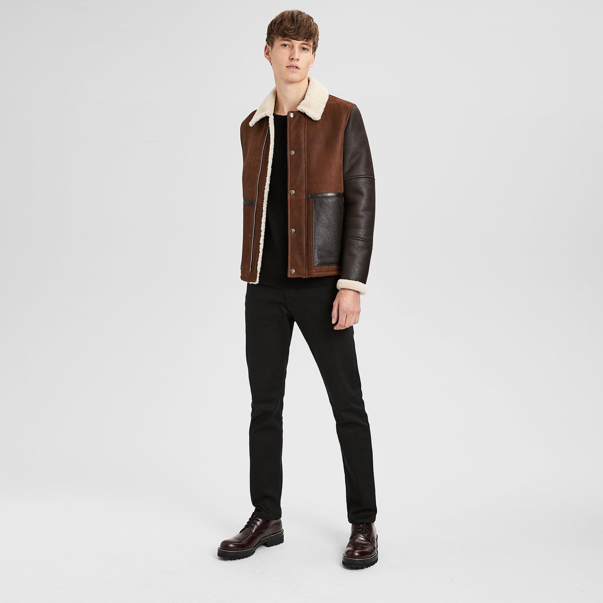 Blocked Shearling Bomber Jacket