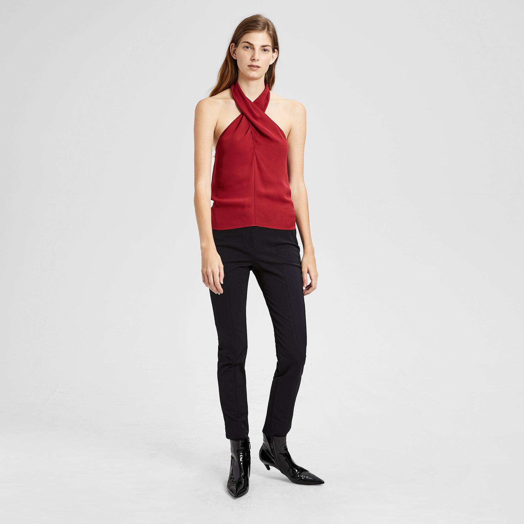 Silk Cross-Front Halter Top