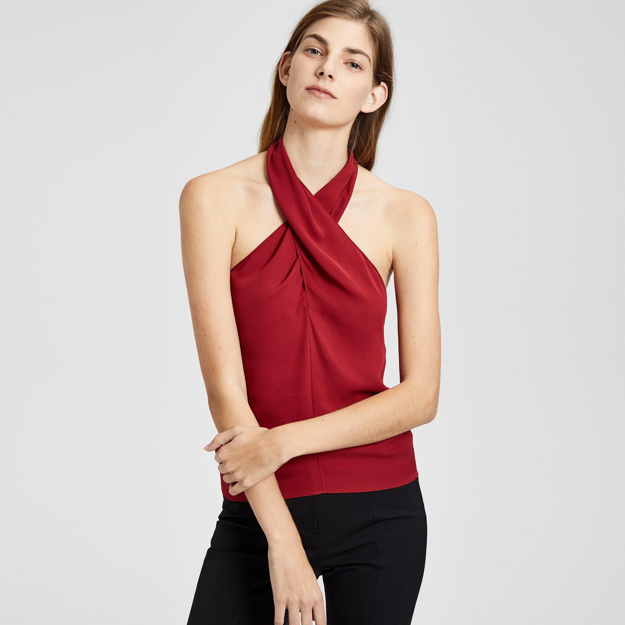 Silk Cross-Front Halter Top