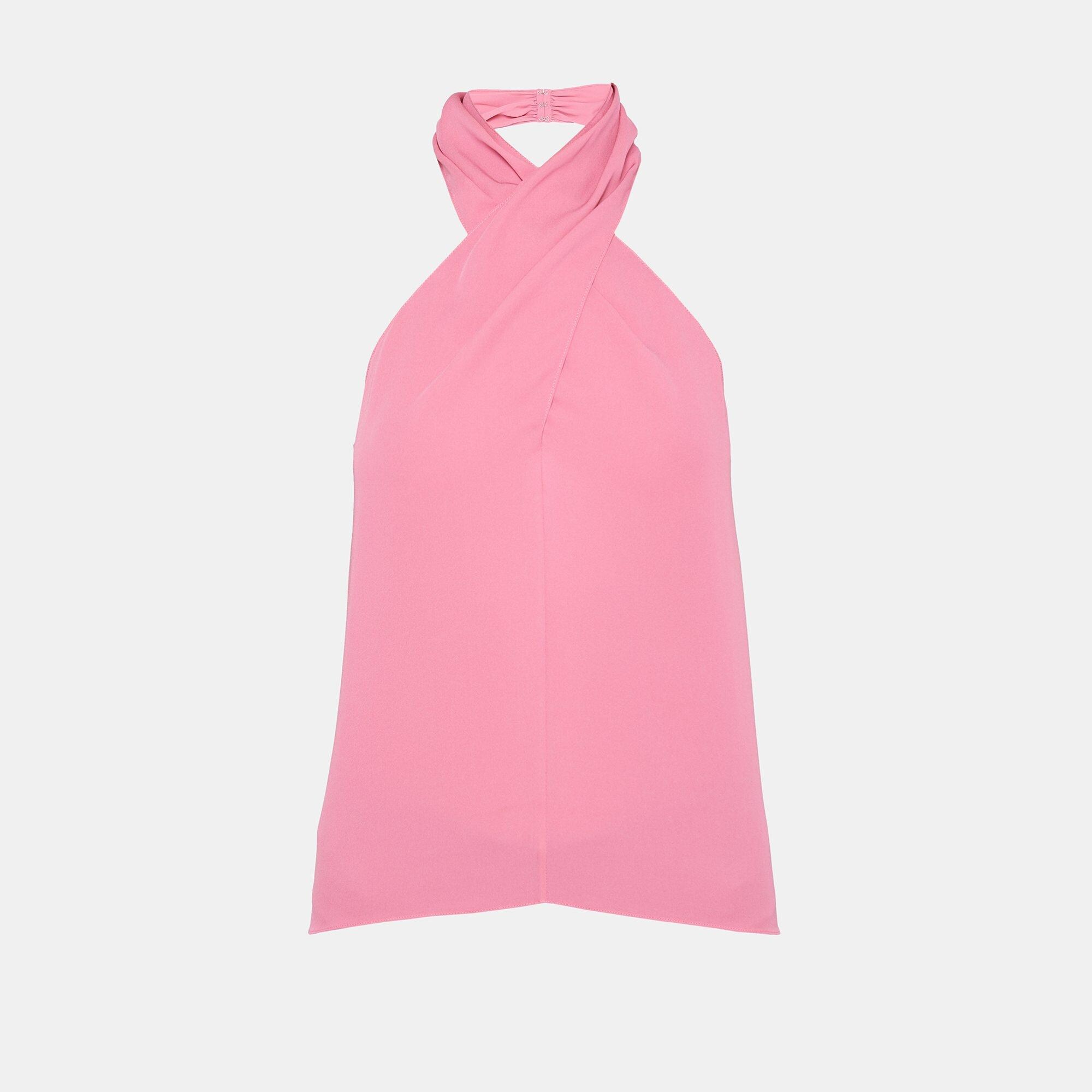 Silk Cross-Front Halter Top