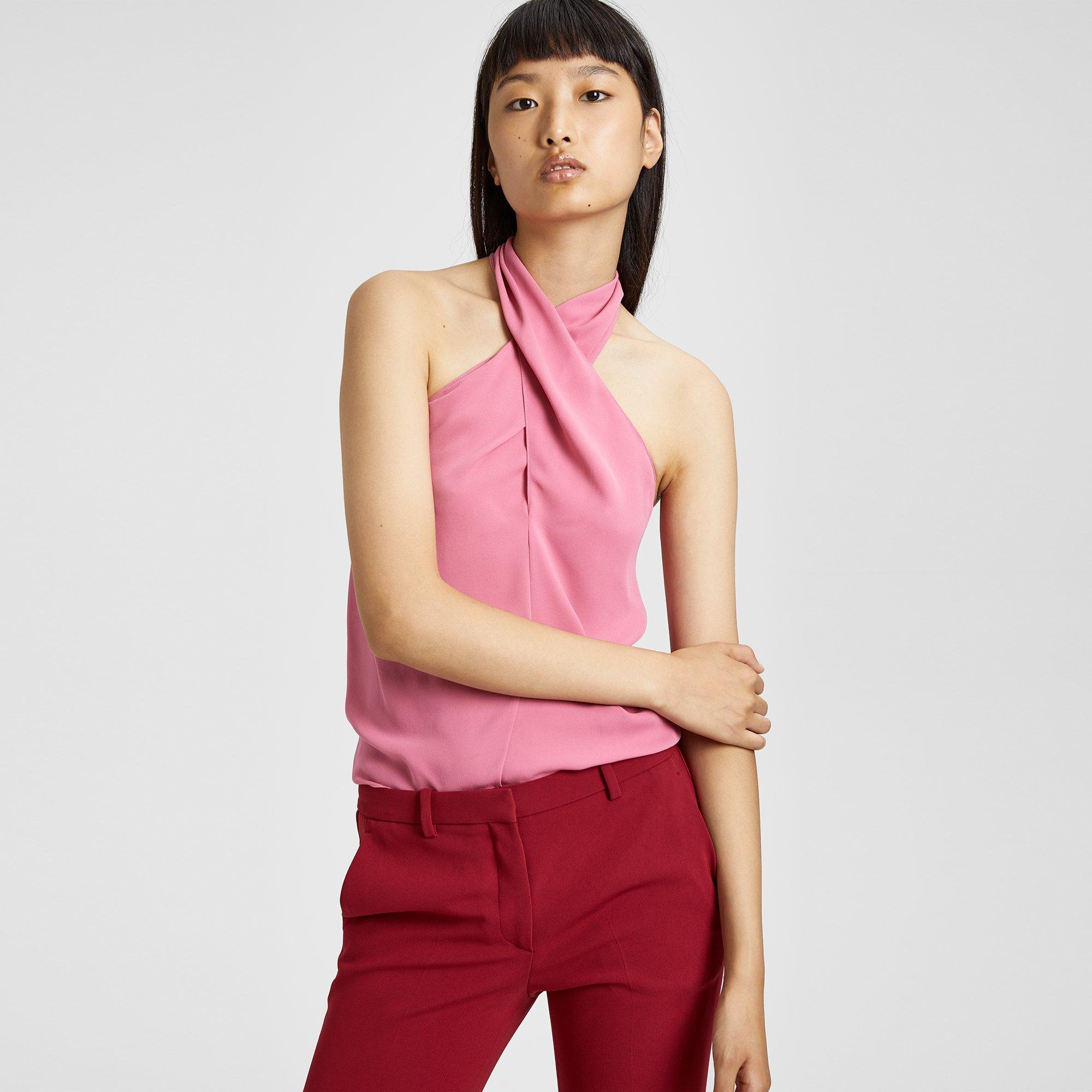 Silk Cross-Front Halter Top