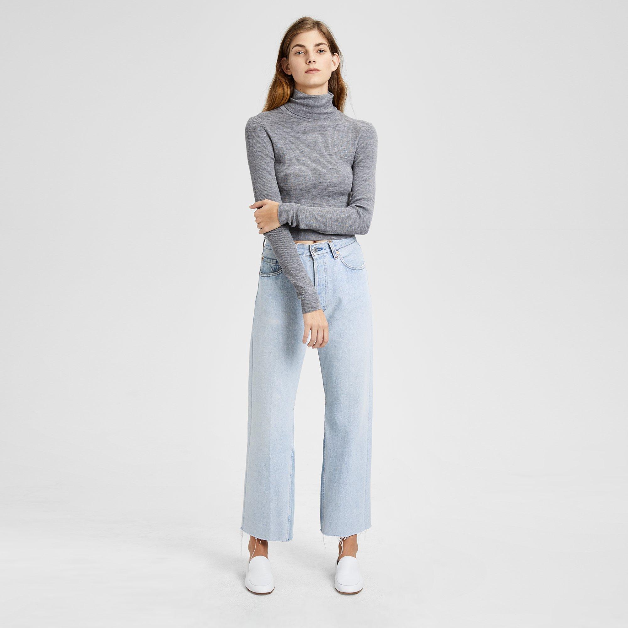 Wool Long-Sleeve Crop Turtleneck