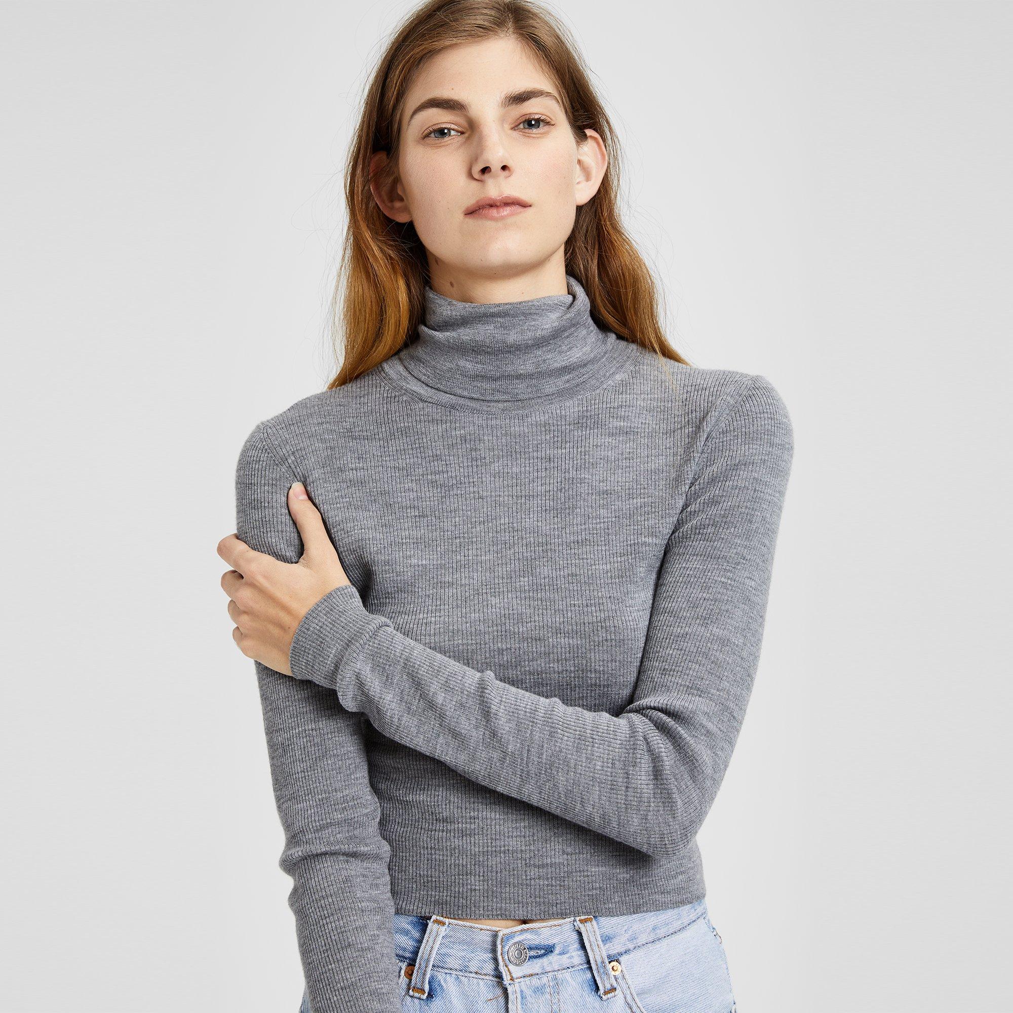 Wool Long-Sleeve Crop Turtleneck