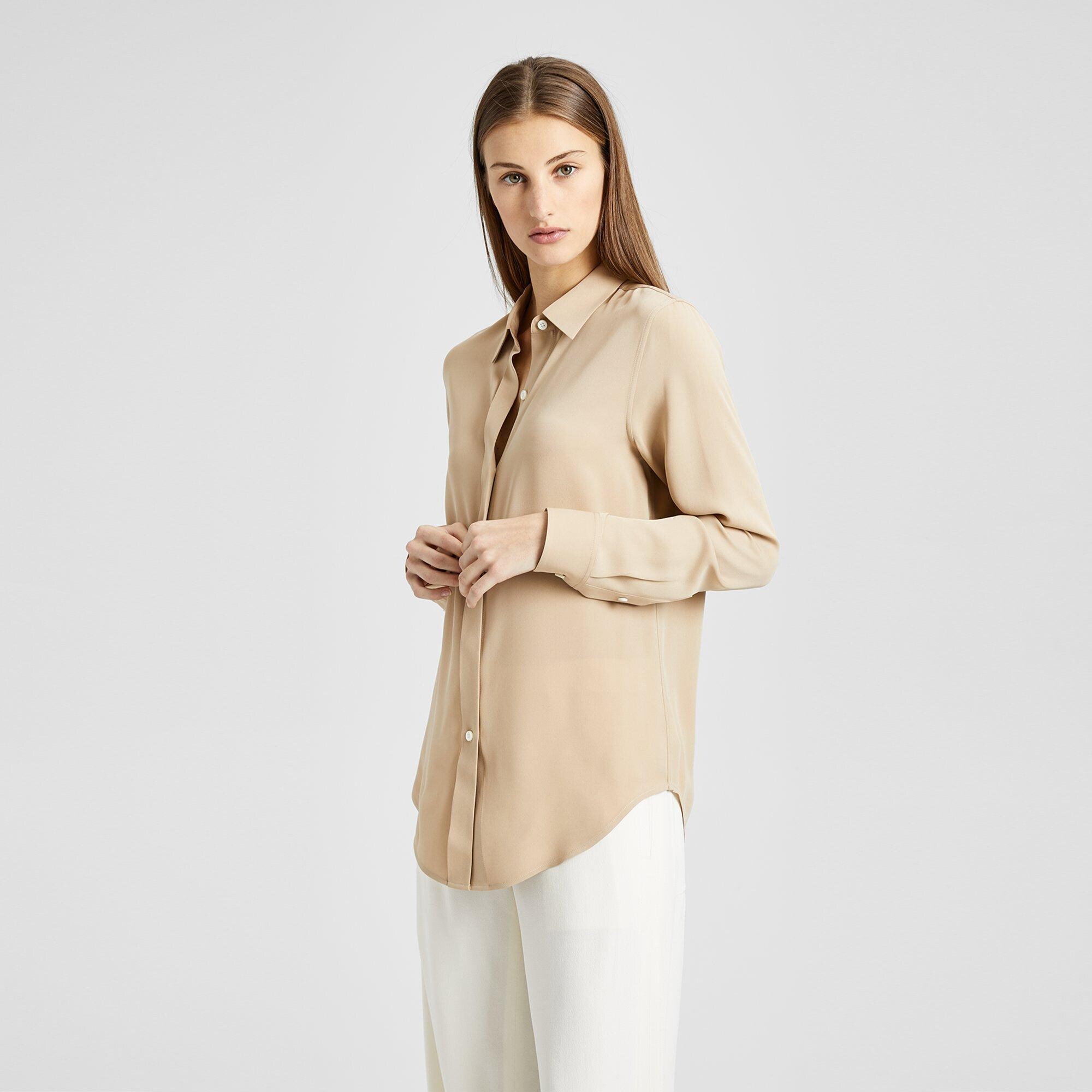 Theory Silver silk stretch button down shirt, sz 2024 Small