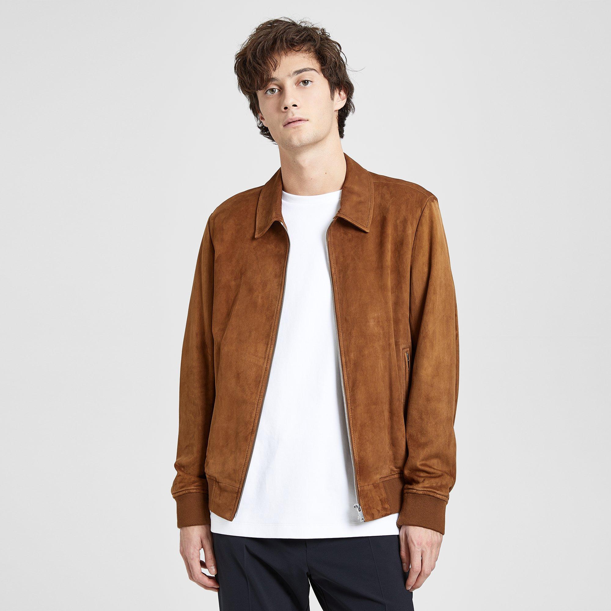 Theory Official Site | Suede Collared Bomber Jacket