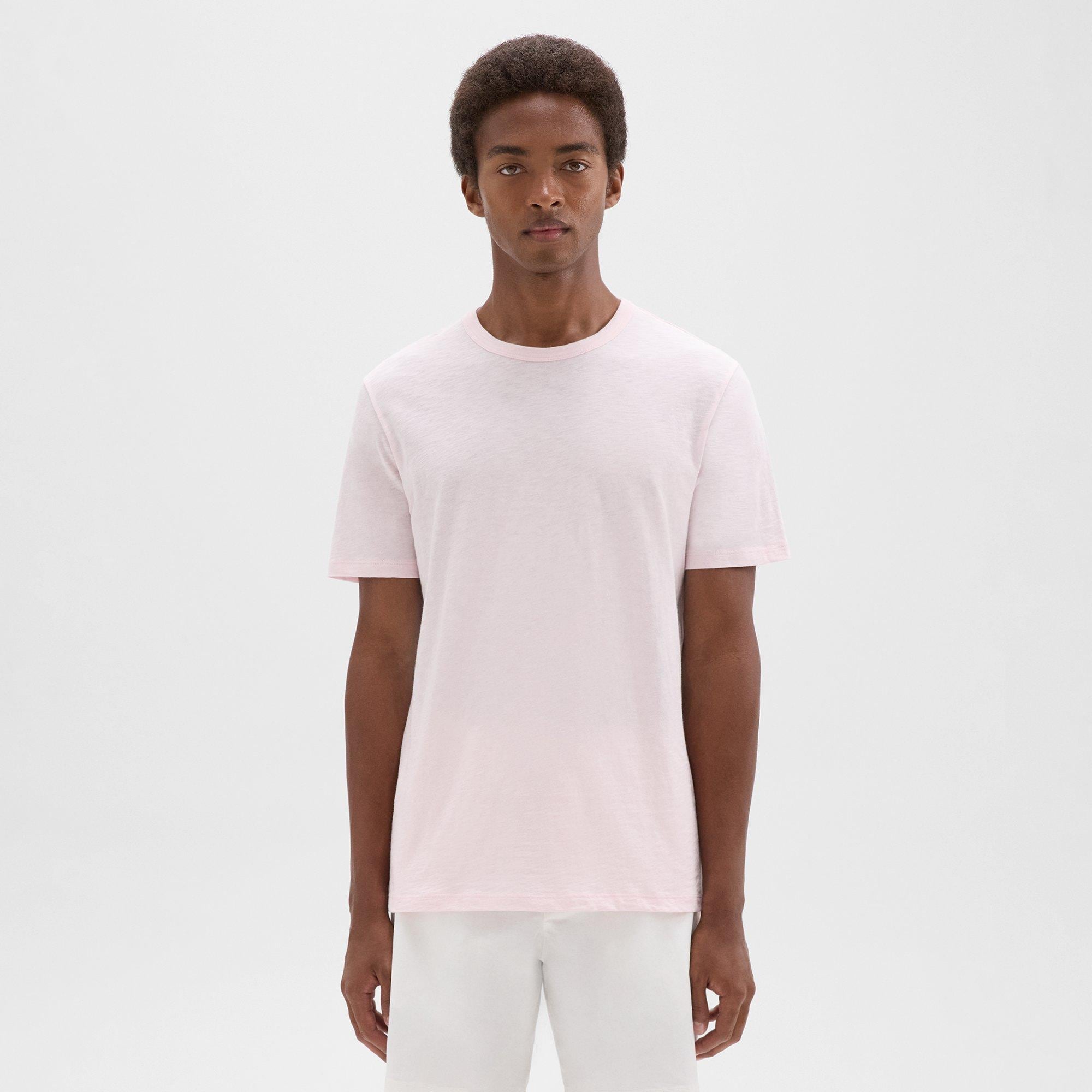 띠어리 Theory Essential Tee in 코스 Cosmos Slub Cotton,PALE PINK