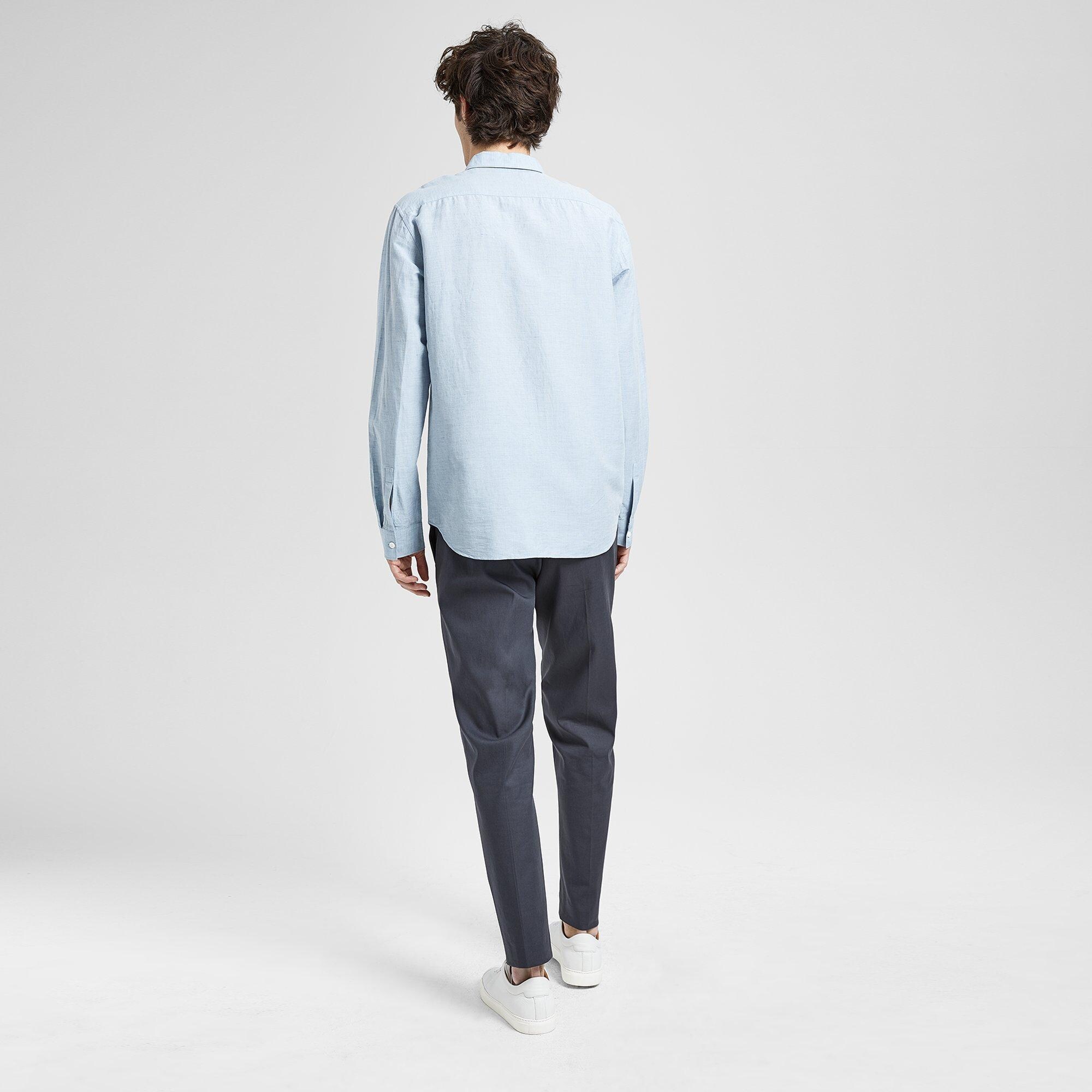 Theory Official Site | Essential Linen Hidden-Button Collar Shirt