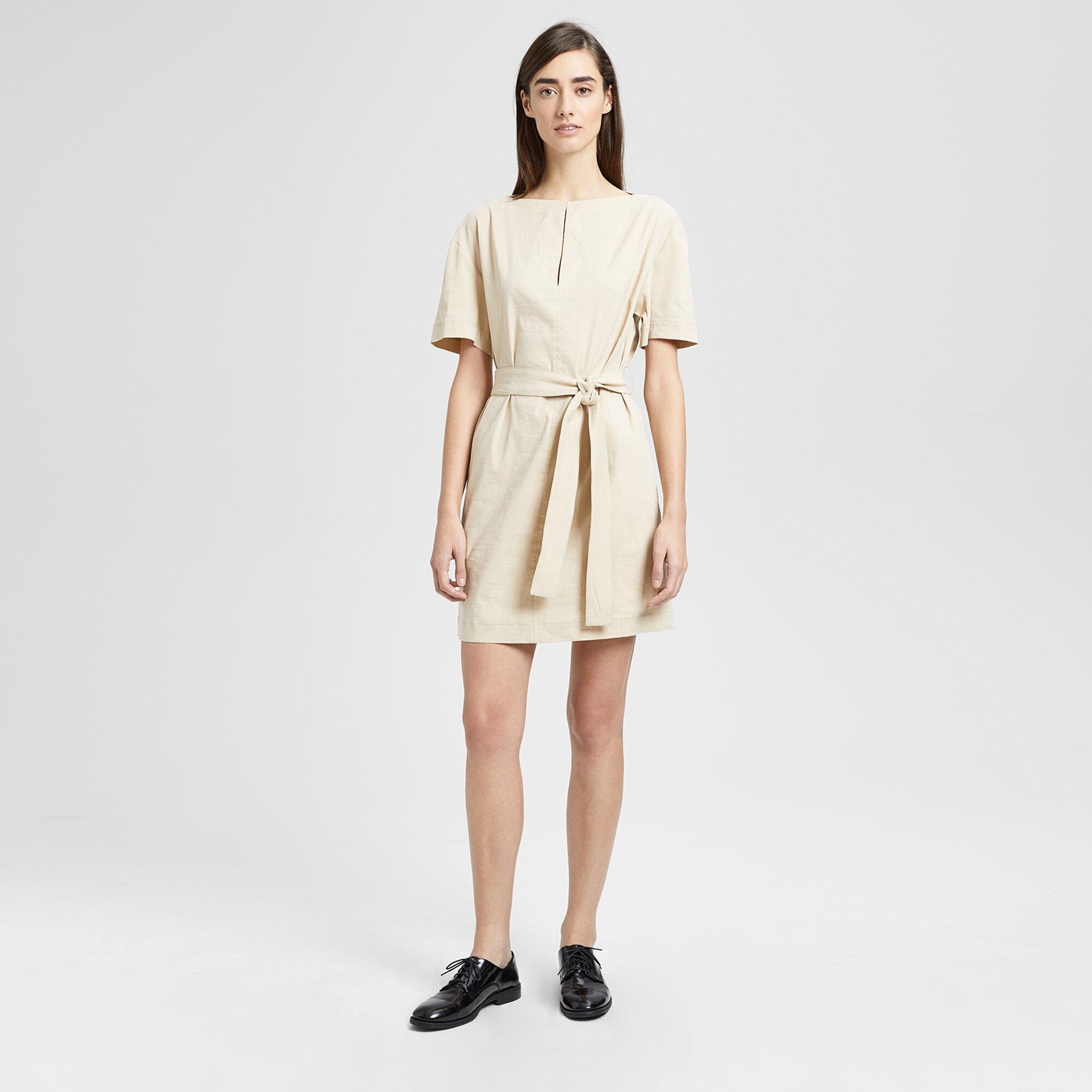 Organic Crunch Linen Belted Shift Dress