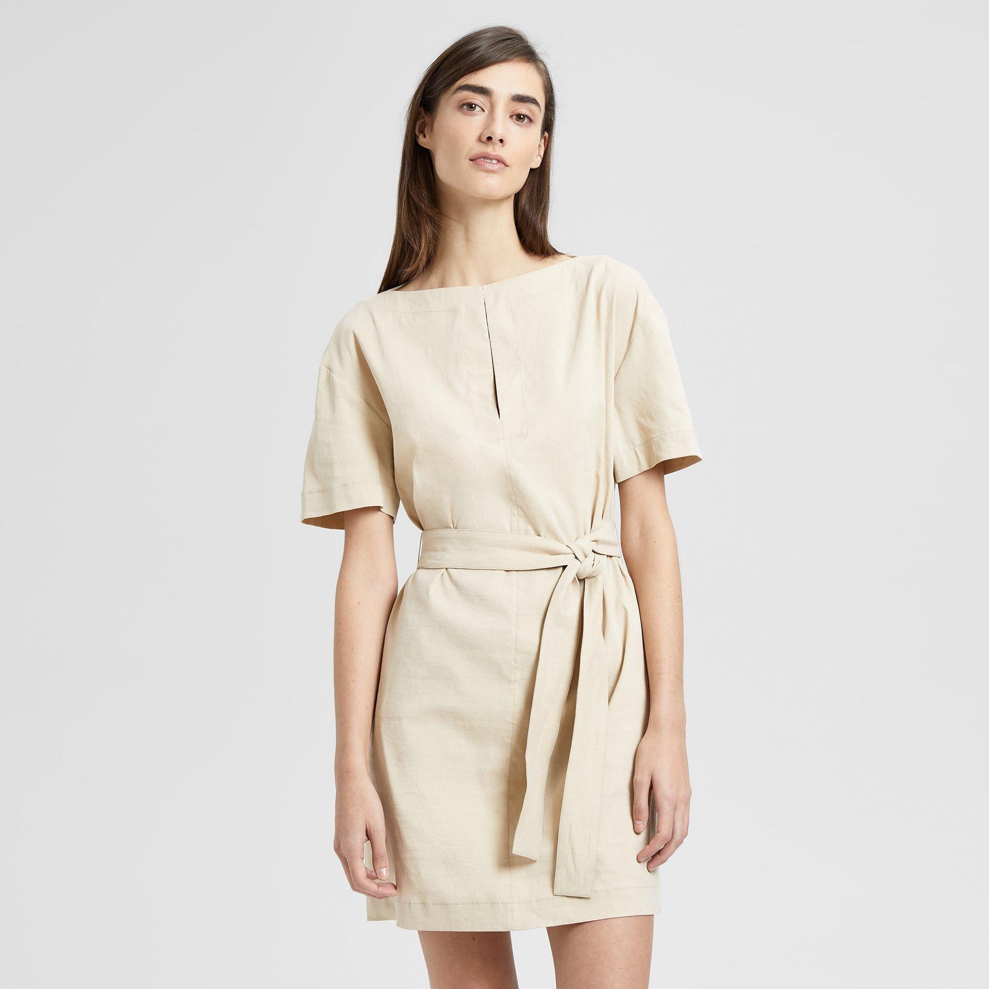 Organic Crunch Linen Belted Shift Dress