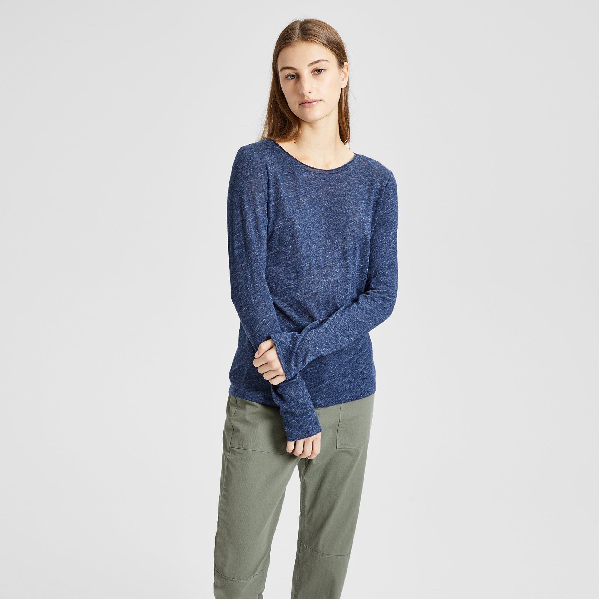 Linen Roll-Stitch Long-Sleeve Tee