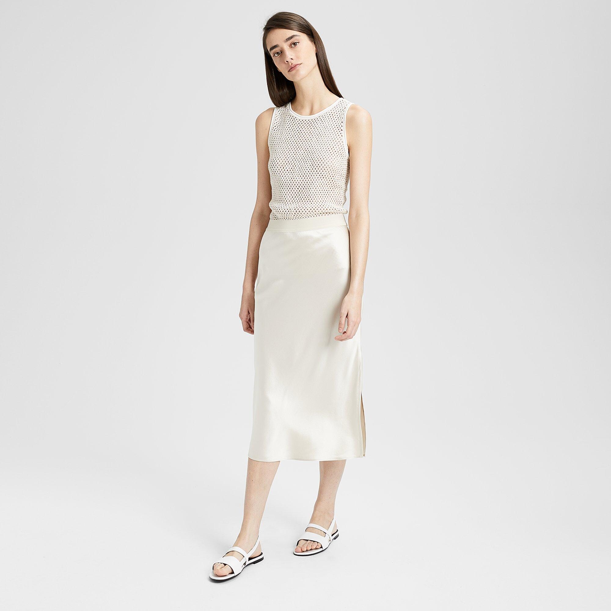 Silk Satin Pull-On Slip Skirt