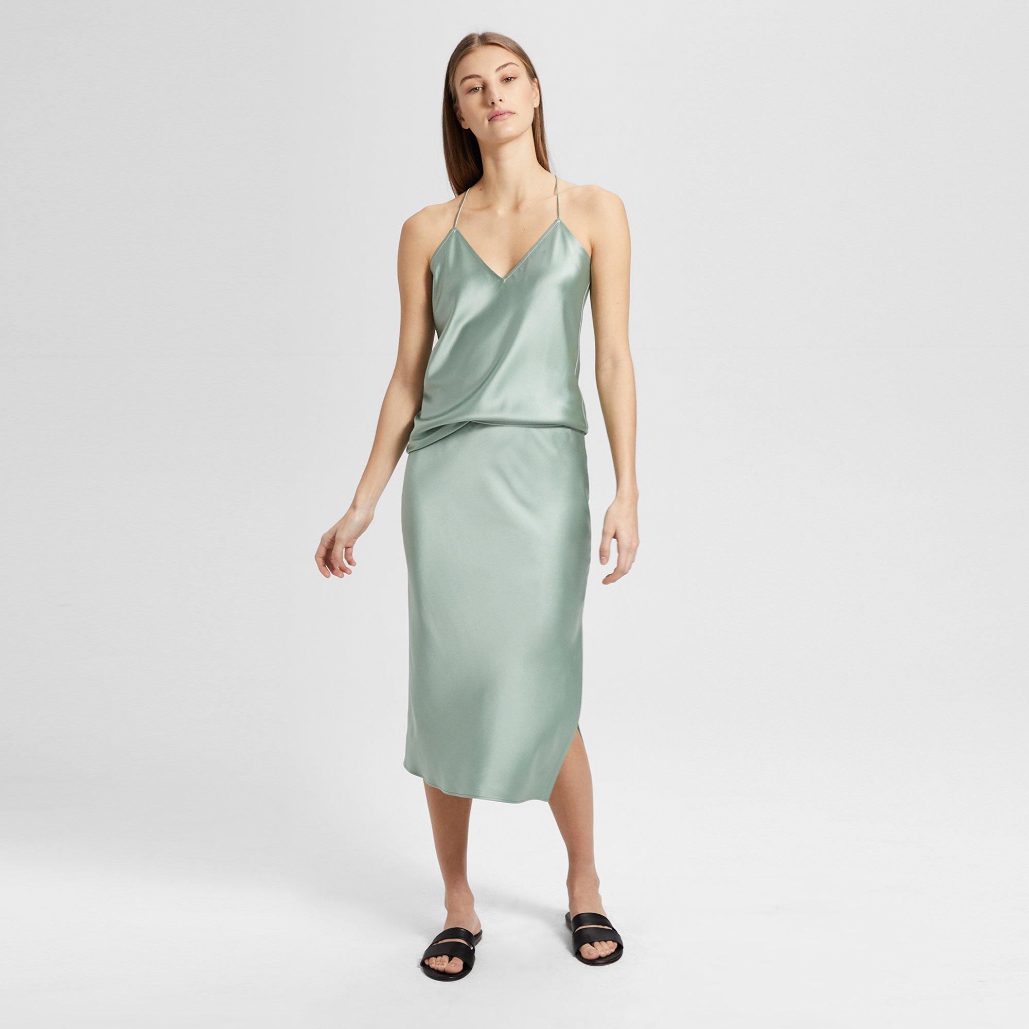 Silk Satin Pull-On Slip Skirt