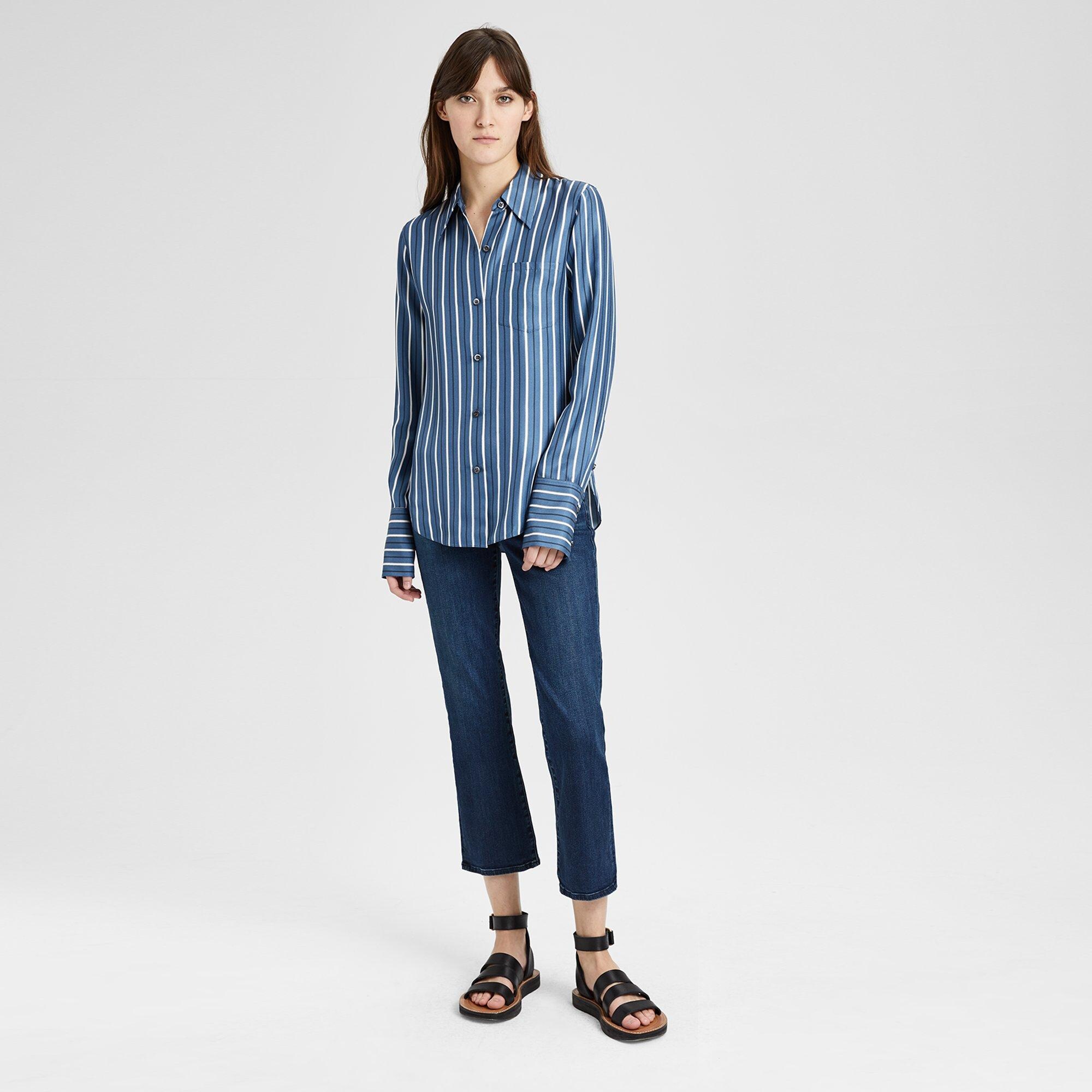 Silk Stripe Slim Collar Button-Down