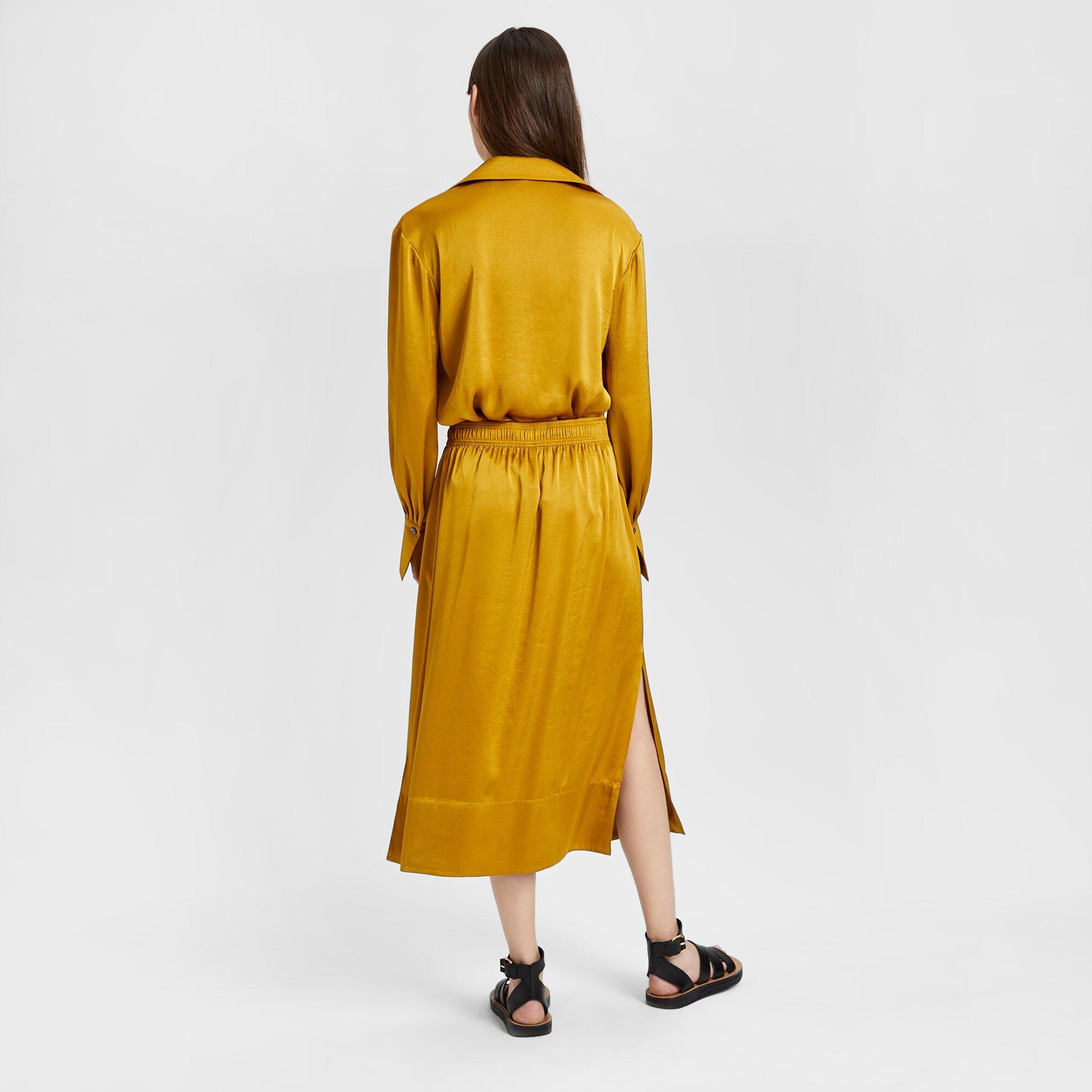 Satin Pull-On Midi Skirt