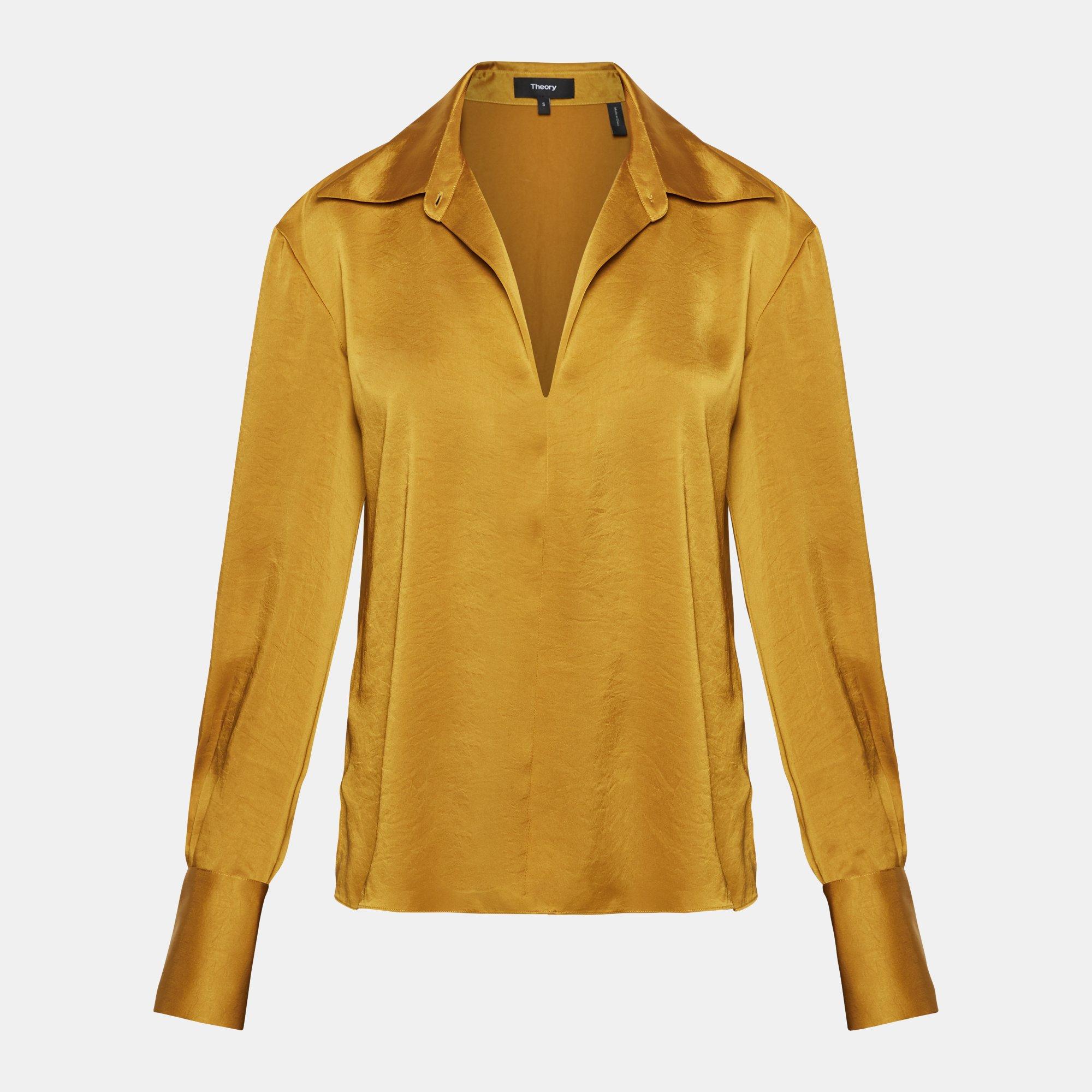 Satin Wide-Collar Blouse