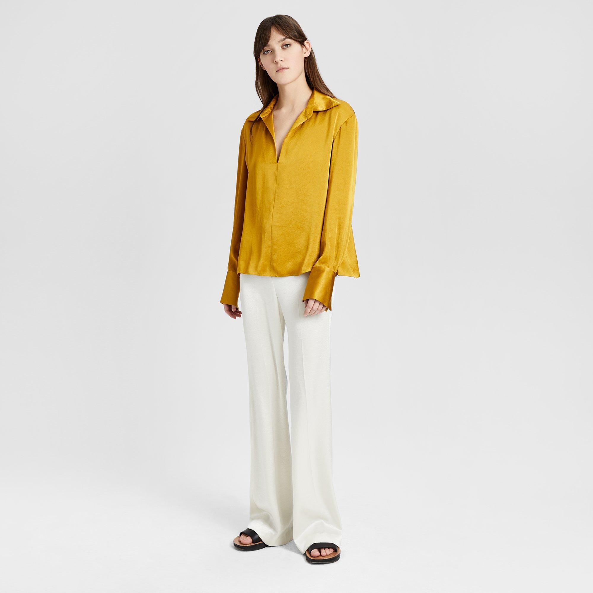 Satin Wide-Collar Blouse