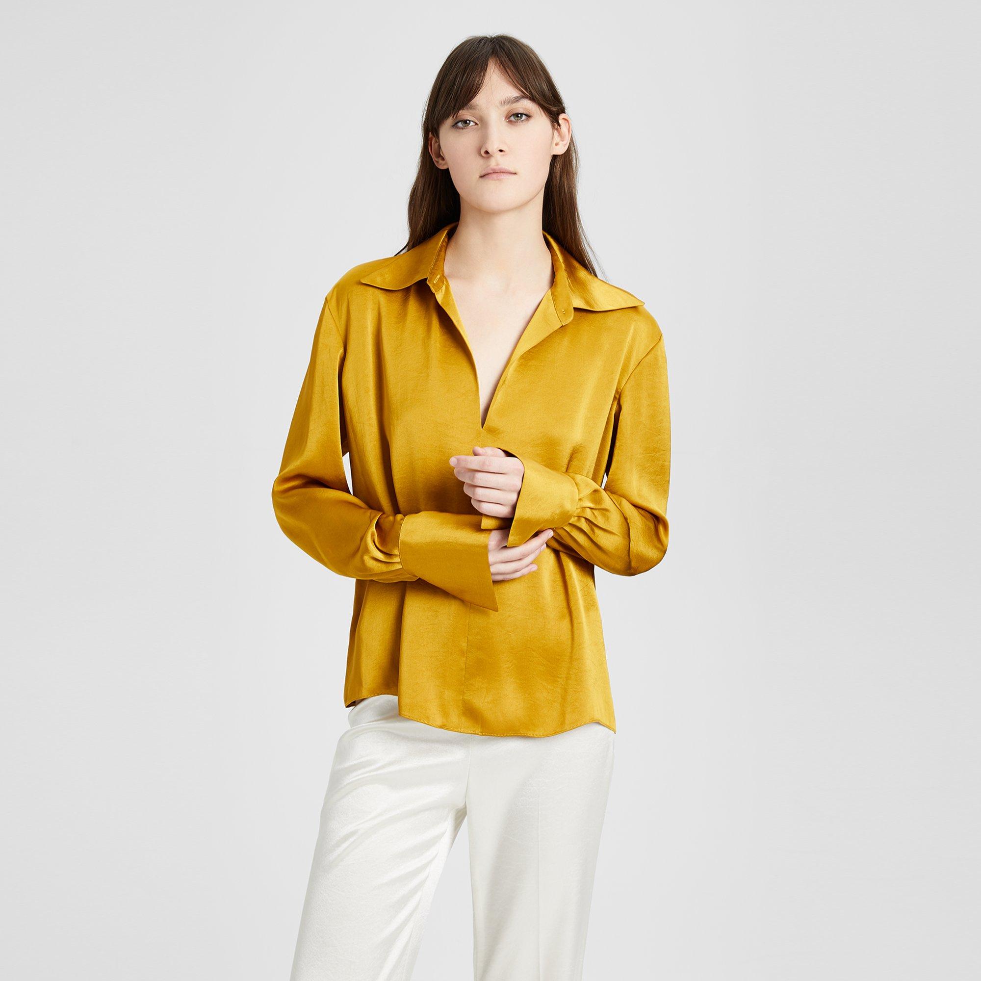 Satin Wide-Collar Blouse