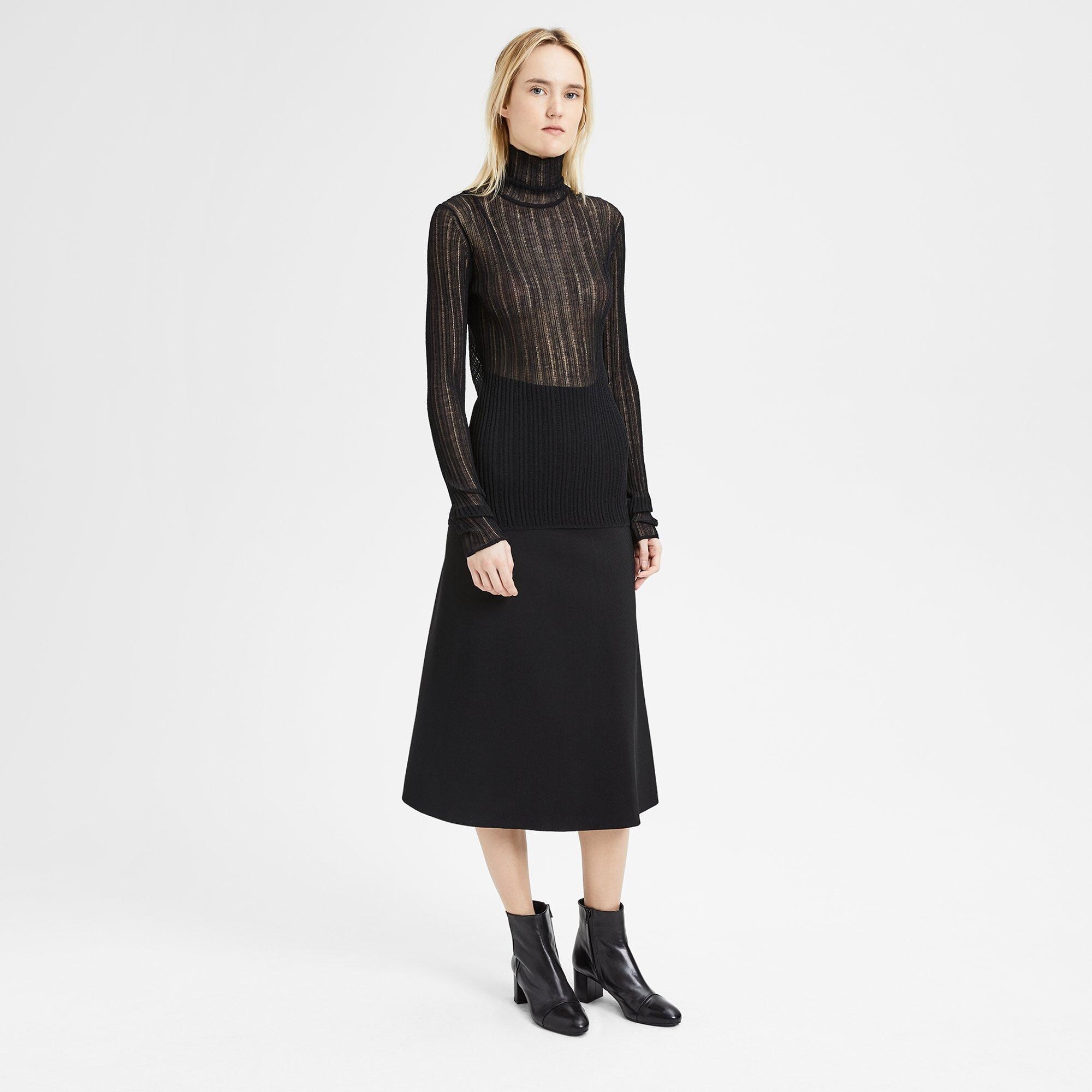 Sheerah Black Turtleneck Midi Sweater Dress