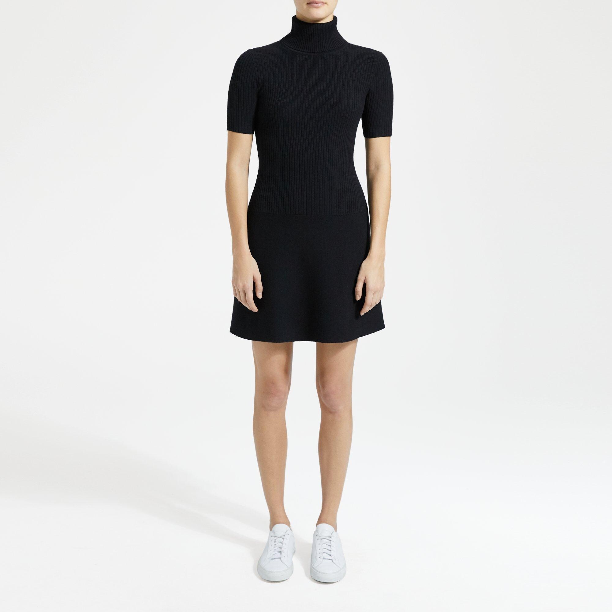 Wool Short-Sleeve Ribbed Dress