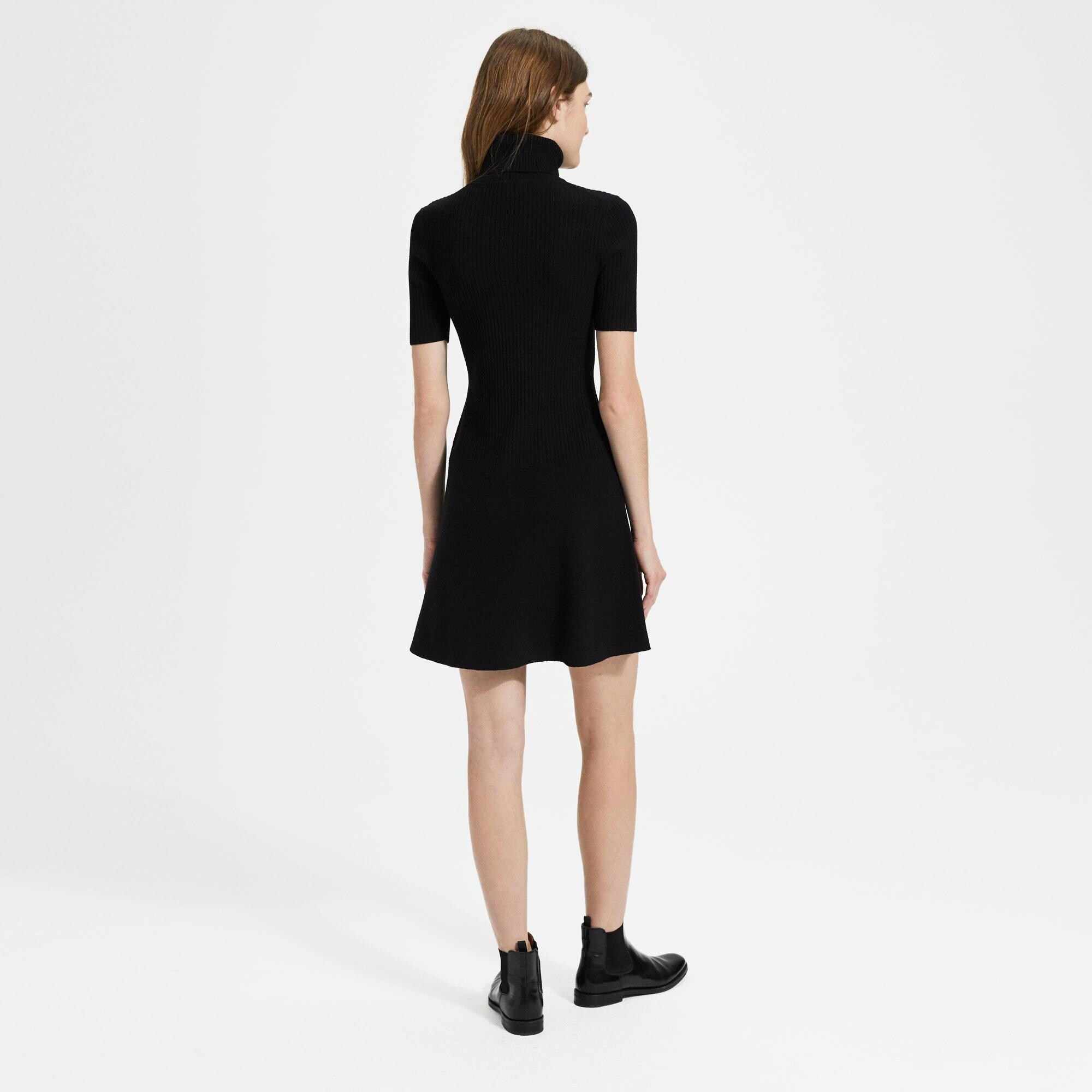 Wool Short-Sleeve Ribbed Dress