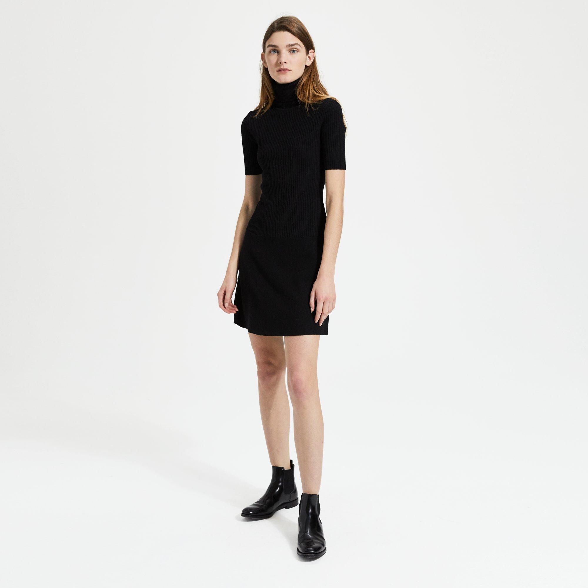 Wool Short-Sleeve Ribbed Dress