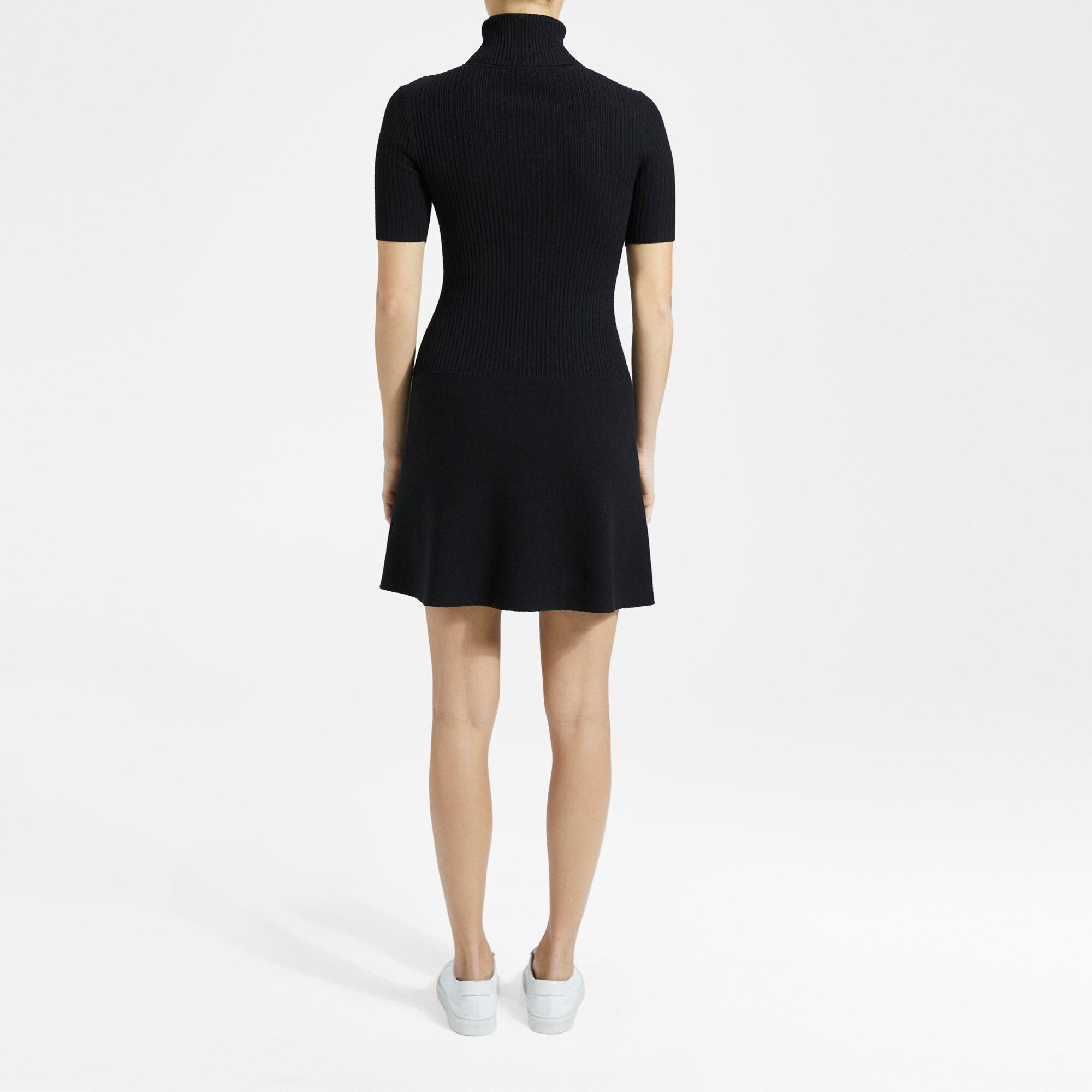 Wool Short-Sleeve Ribbed Dress