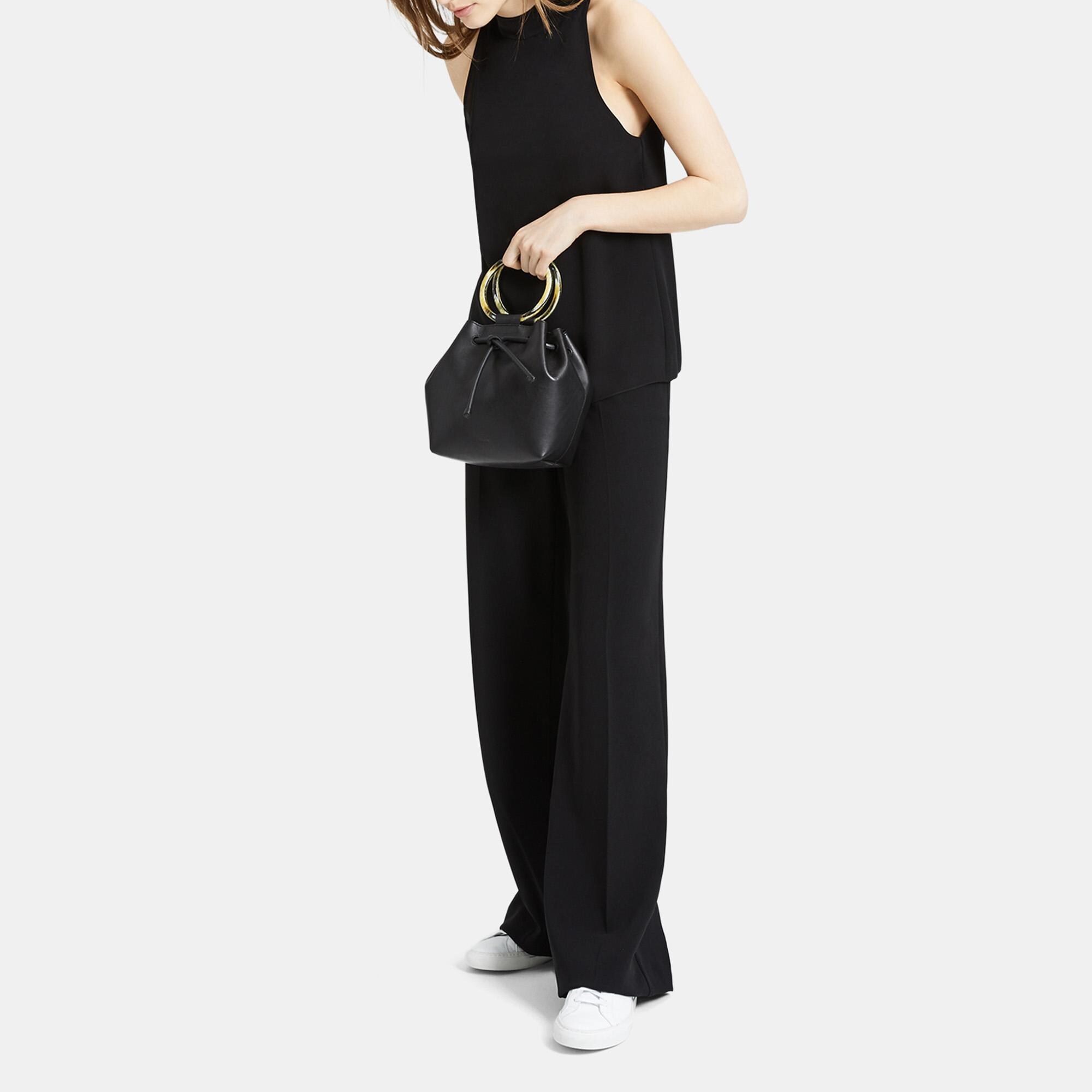 Small Drawstring Bag With Wax Cord Hoop in Soft Leather