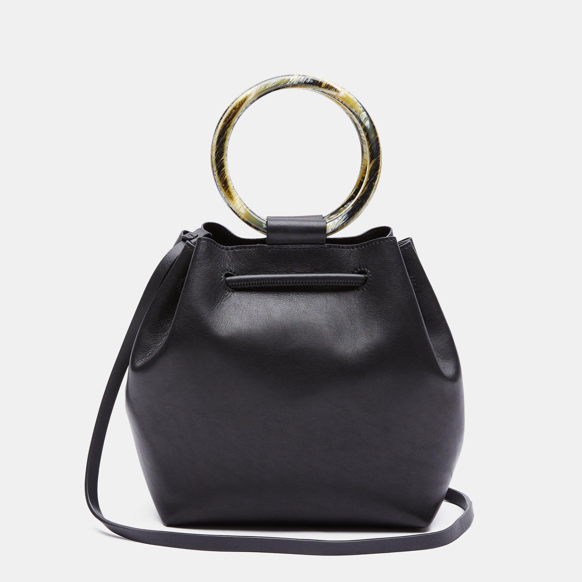 Small Drawstring Bag With Wax Cord Hoop in Soft Leather