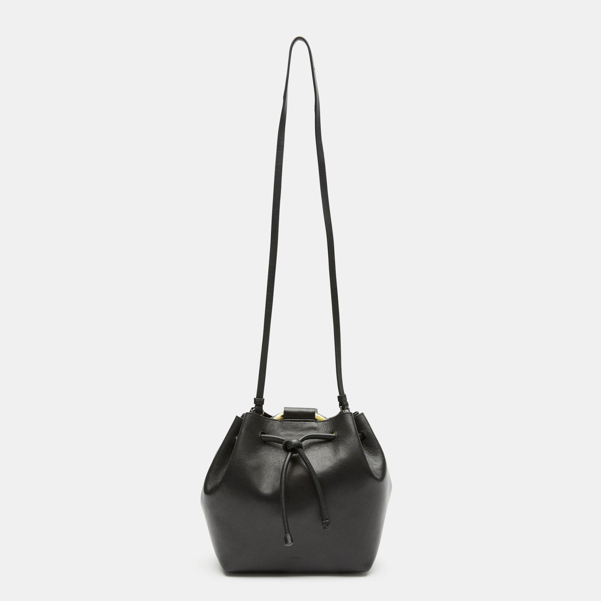 Small Drawstring Bag With Wax Cord Hoop in Soft Leather