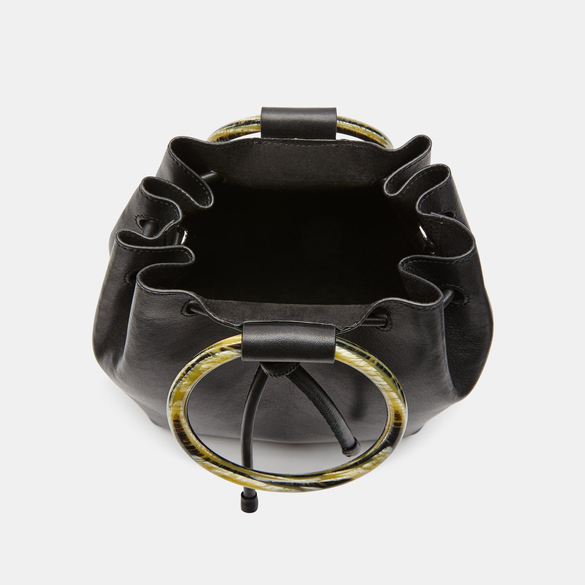 Small Drawstring Bag With Wax Cord Hoop in Soft Leather