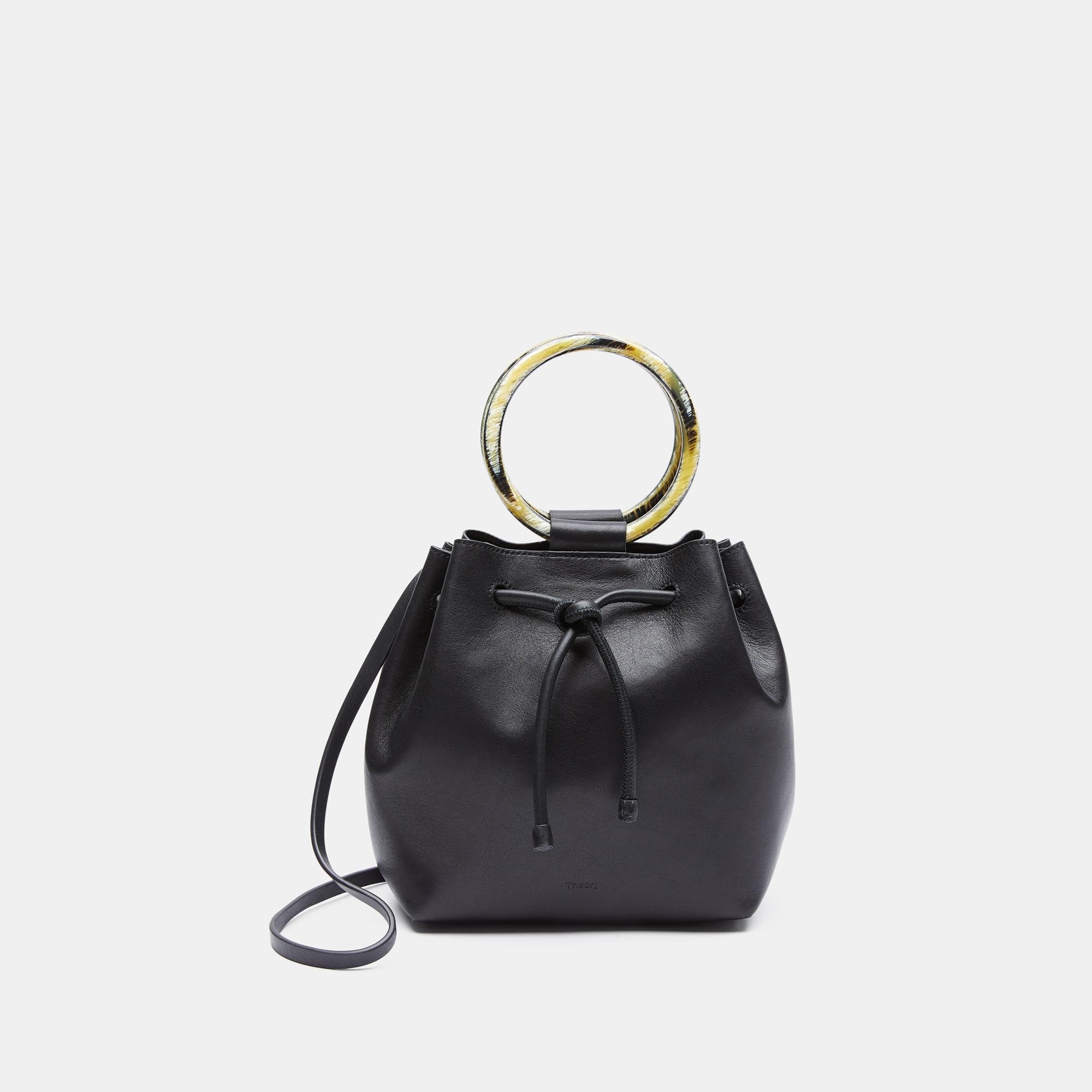 Small Drawstring Bag With Wax Cord Hoop in Soft Leather