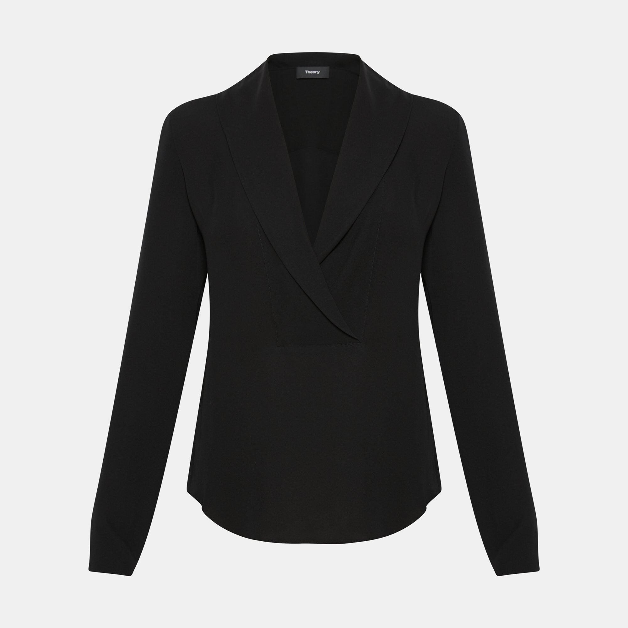 Silk Shawl Collar Long-Sleeve Top