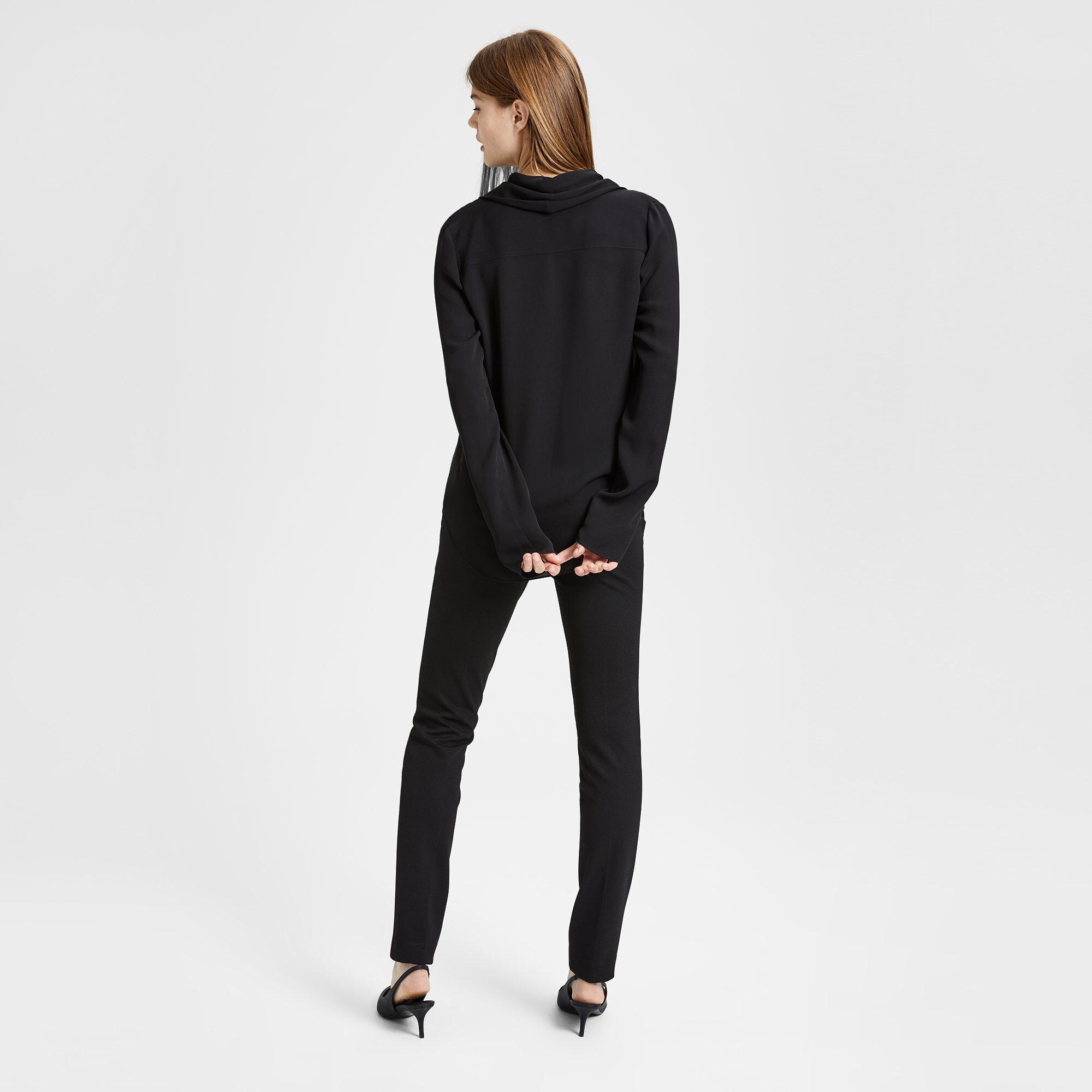 Silk Shawl Collar Long-Sleeve Top