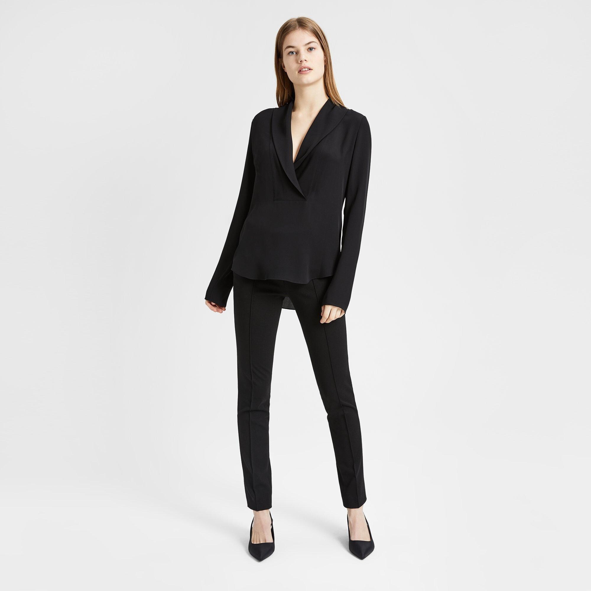 Silk Shawl Collar Long-Sleeve Top