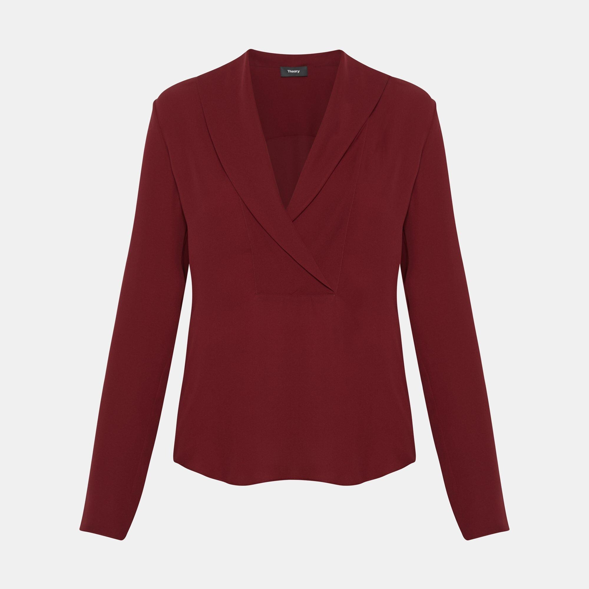 Silk Shawl Collar Long-Sleeve Top