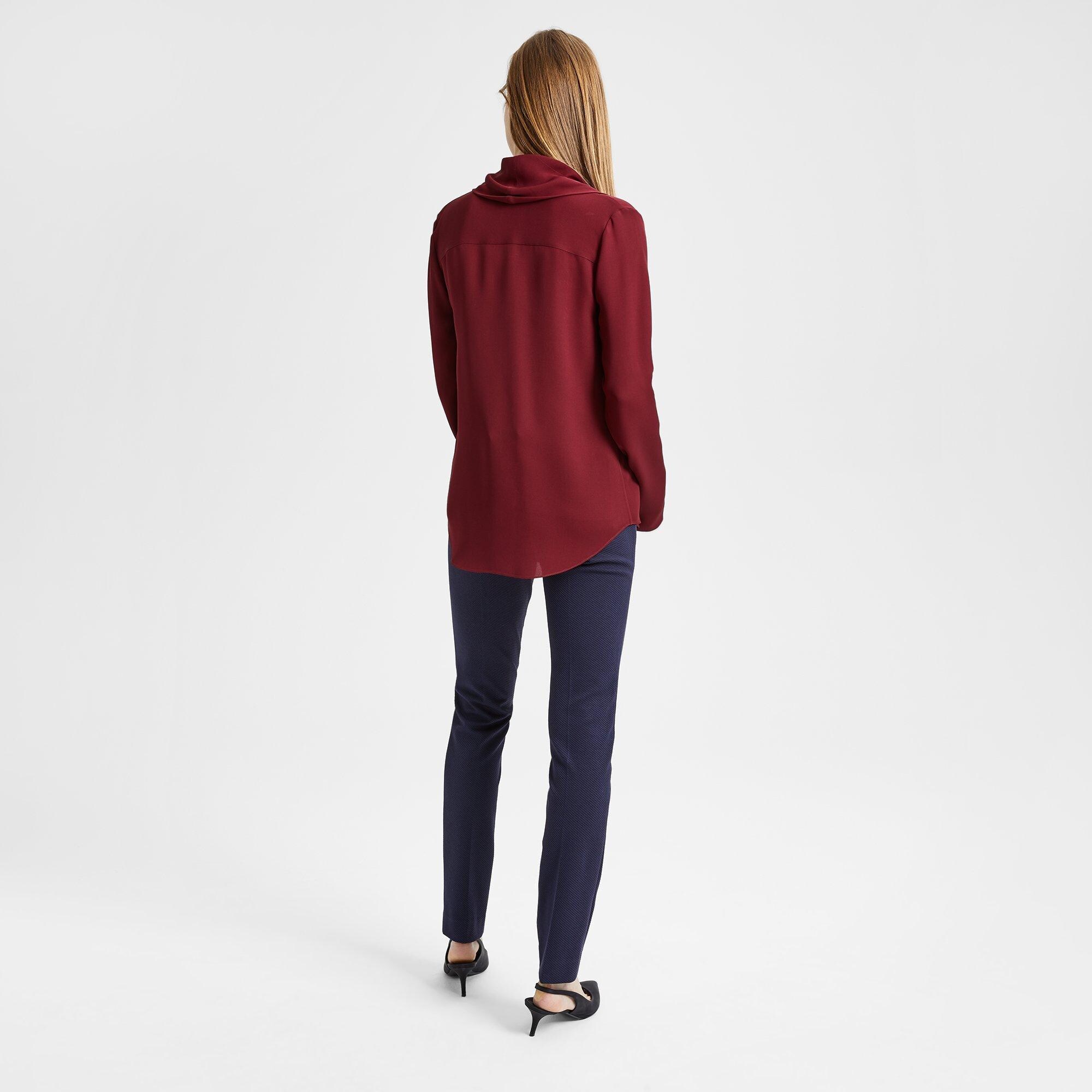 Silk Shawl Collar Long-Sleeve Top