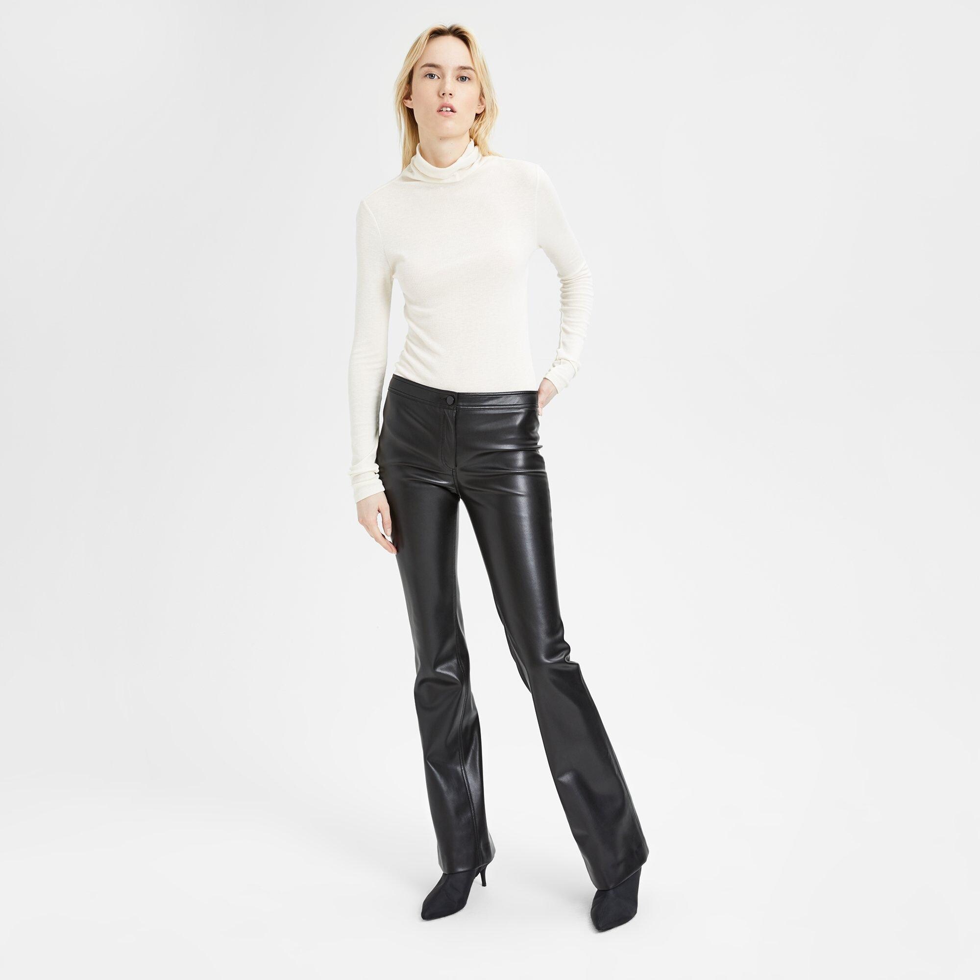 S M L Women's Premium Faux Leather Pants Flare Leg Stretch Mid