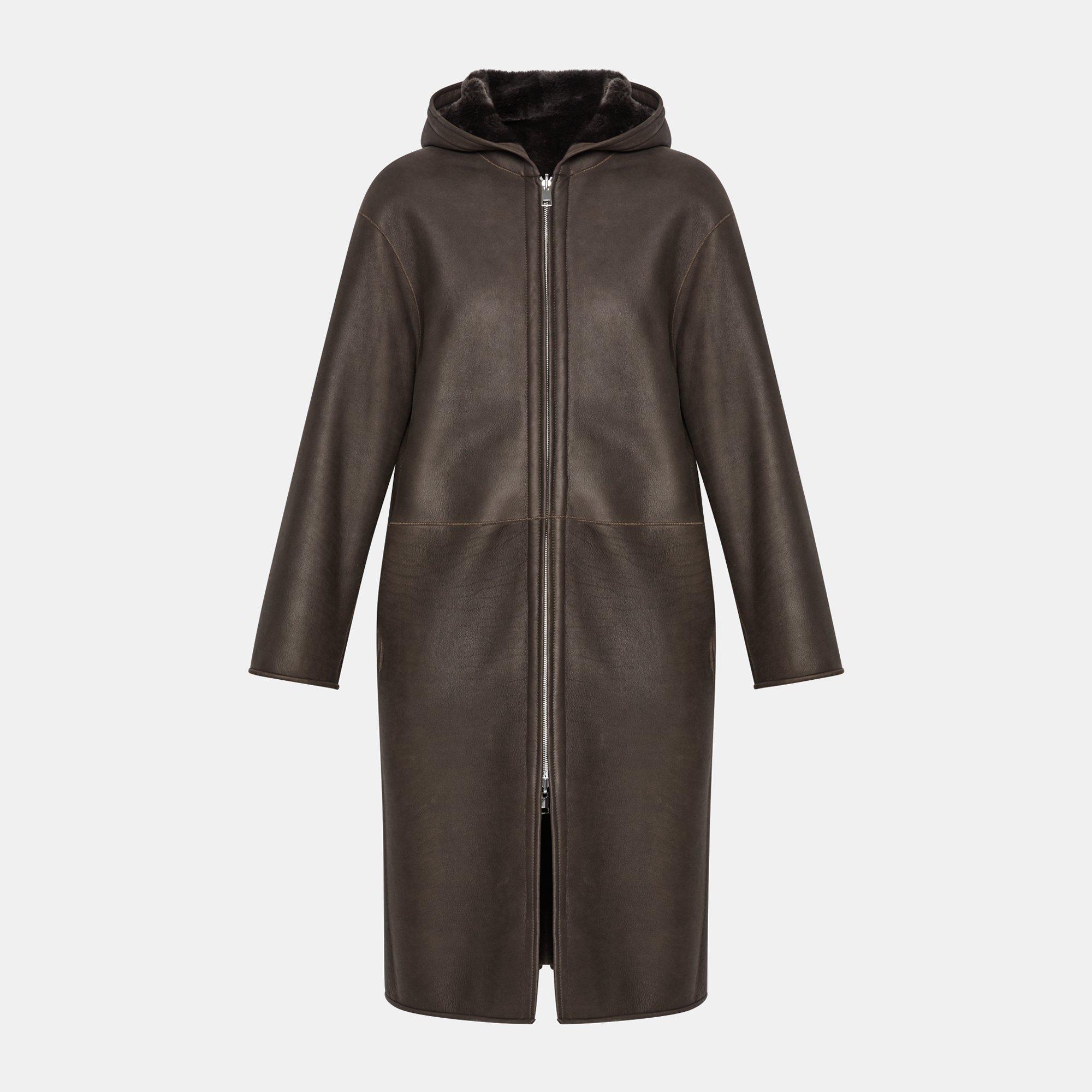 Reversible Silky Shearling Hooded Coat