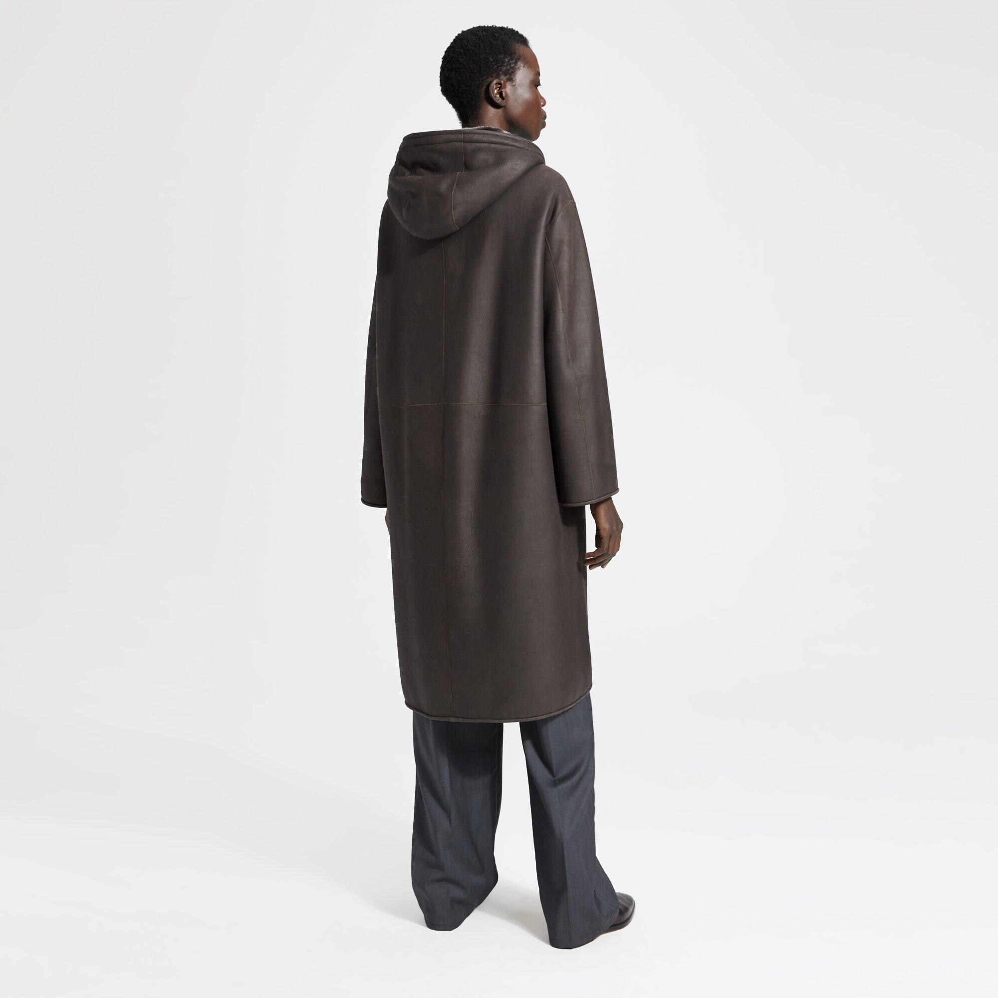 Reversible Silky Shearling Hooded Coat