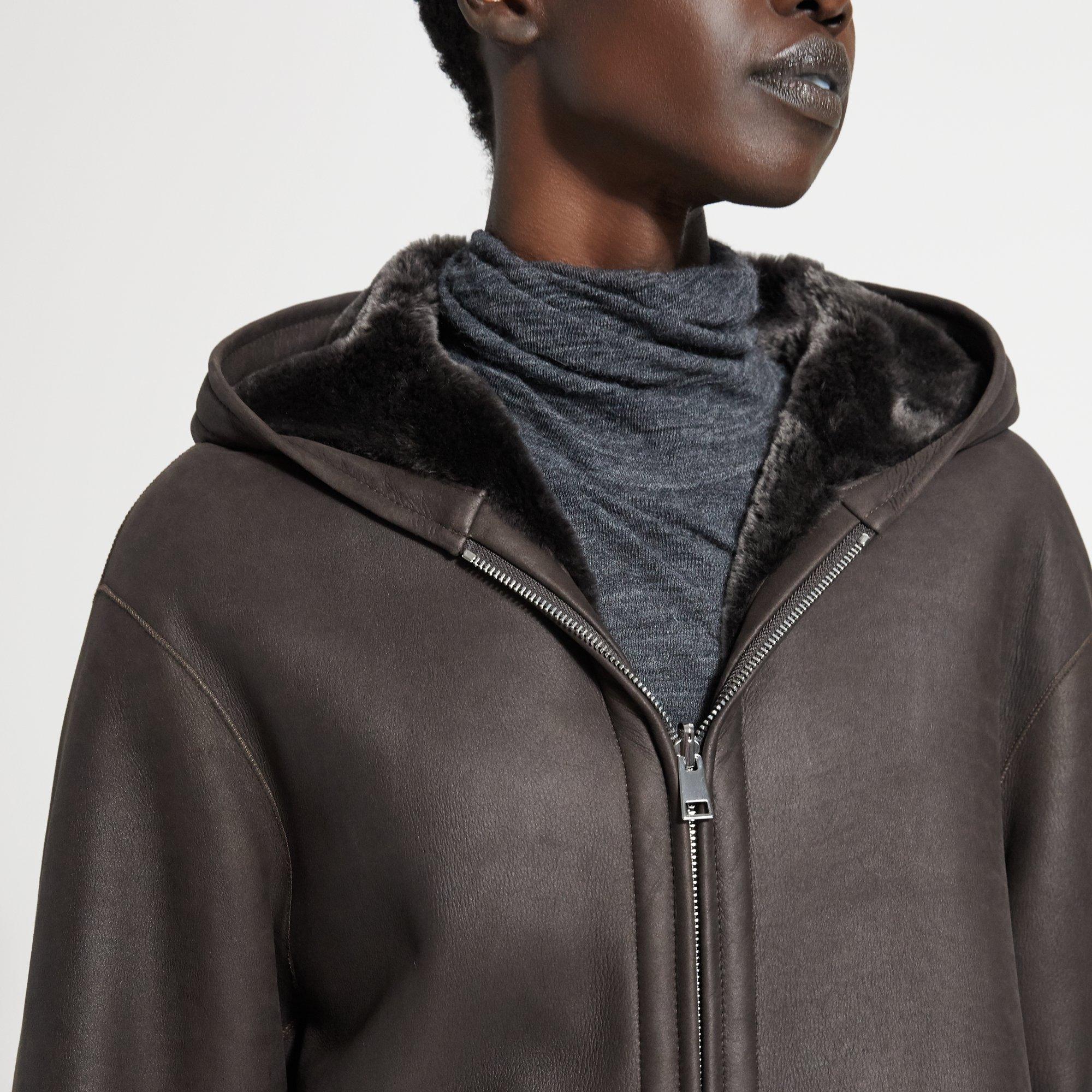 Reversible Silky Shearling Hooded Coat